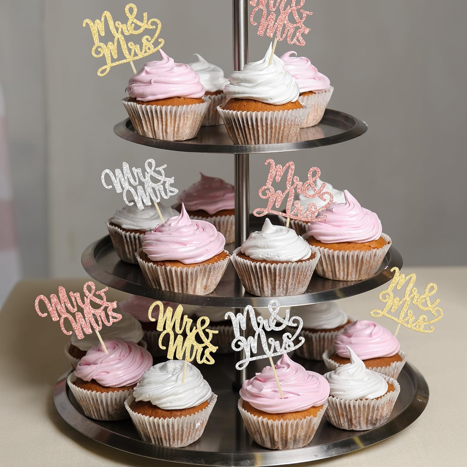Gyufise 36 piezas de decoración para cupcakes Mr & Mrs con purpurina para despedida de soltera, para boda, compromiso, cumpleaños, aniversario,