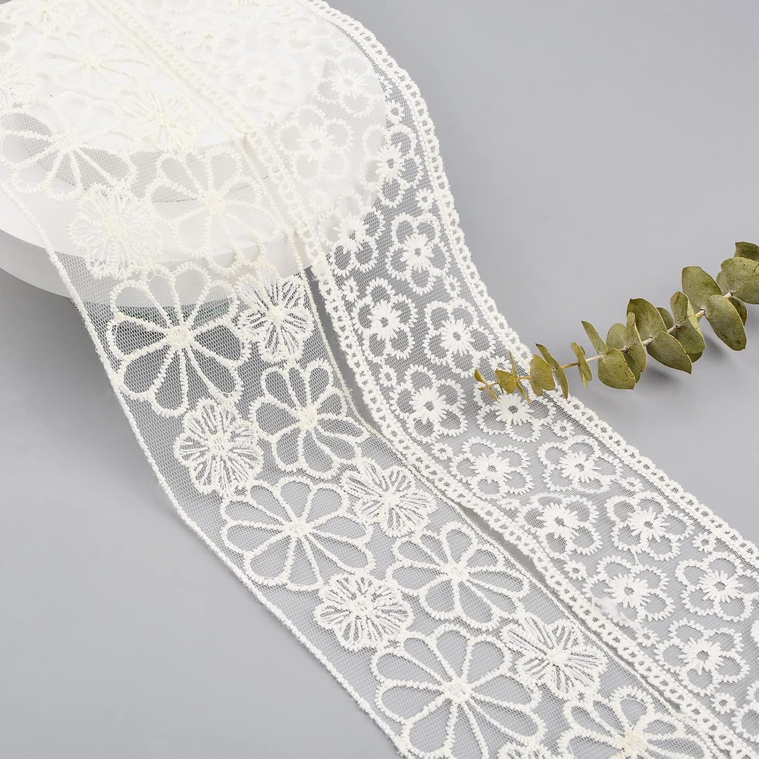 URROMA Cinta bordada beige, 2 estilos con patrón floral de malla de encaje, apliques de costura para ropa, cortinas, decoración de caminos de mesa,