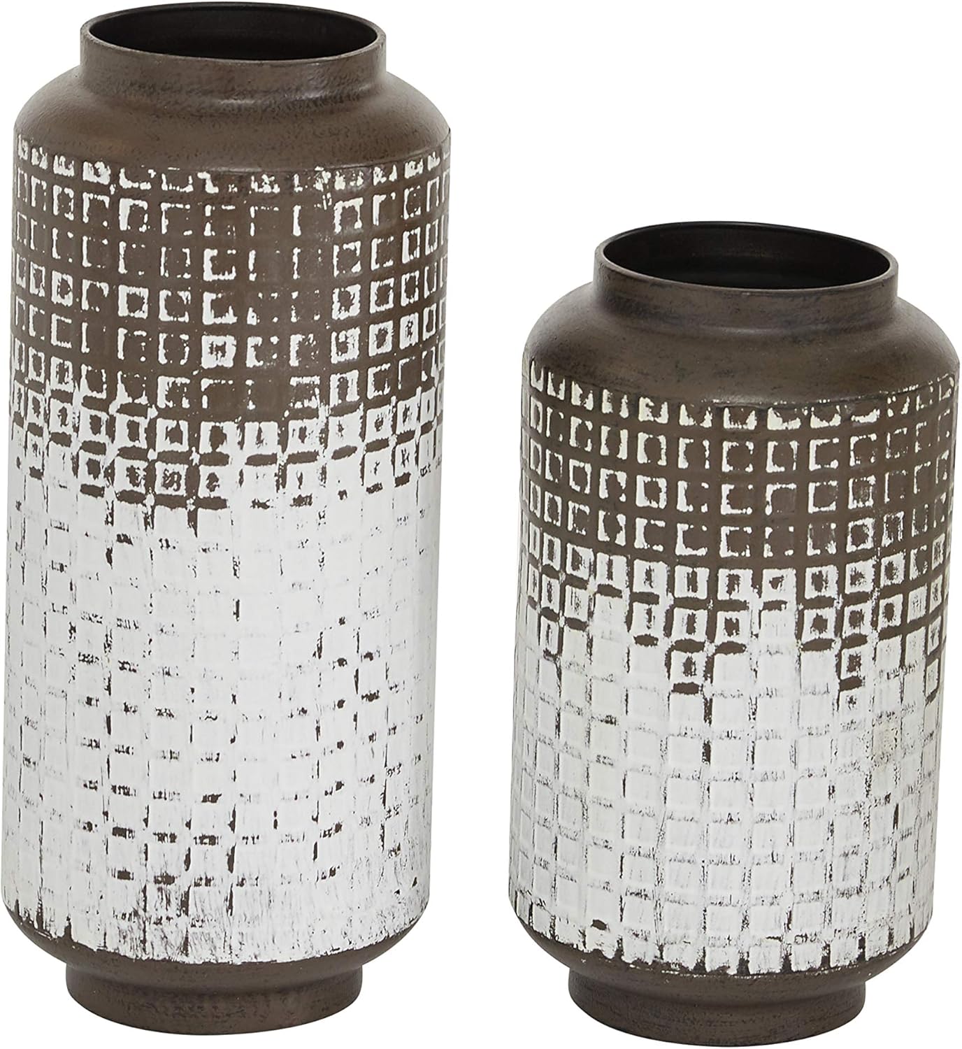 Deco 79 Jarrón de metal degradado, juego de 2 6 pulgadas de ancho, 11 pulgadas de alto, marrón oscuro