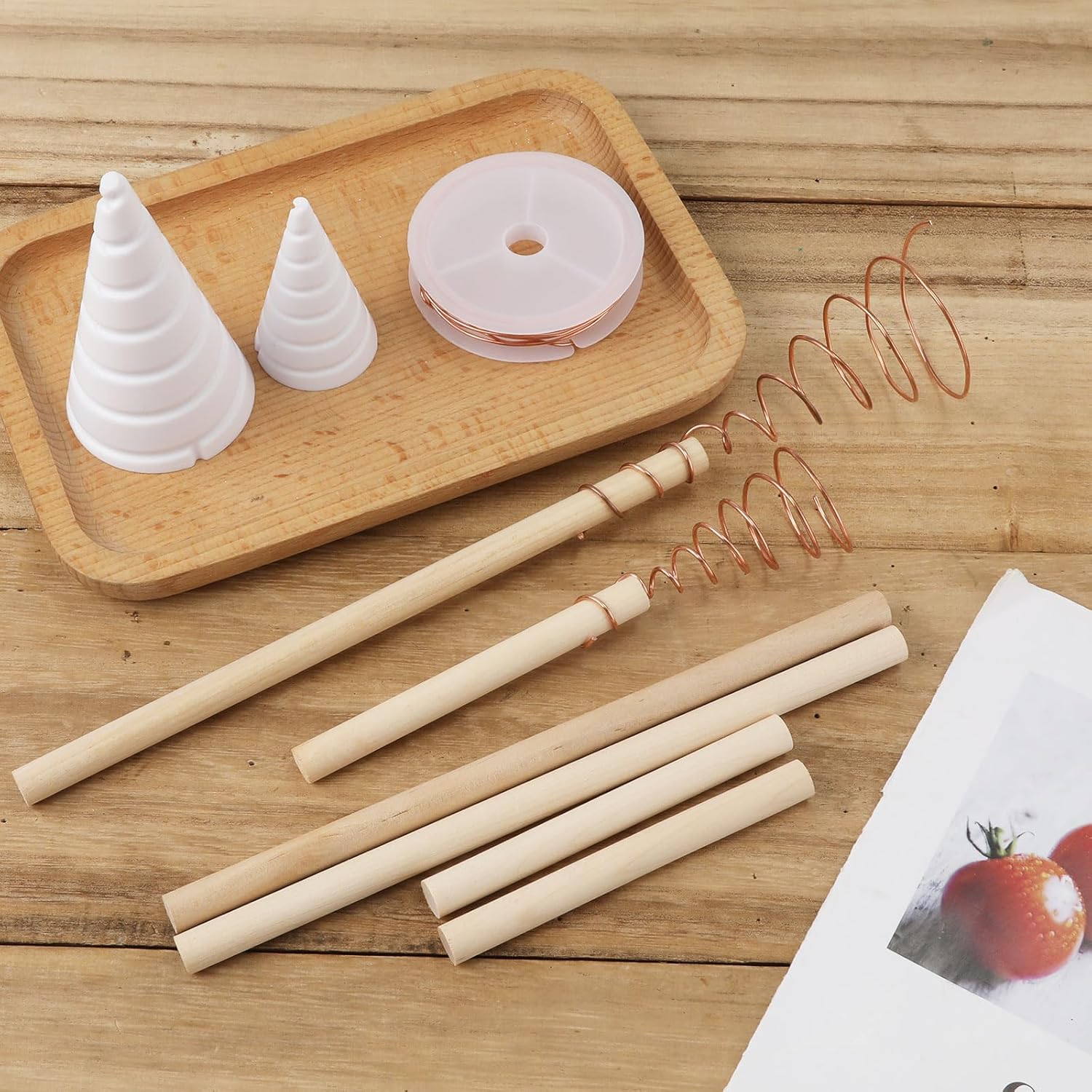 2 piezas de espiral para plantilla de bobinado de bobina Fibonacci, herramienta de fabricación de antena de jardinería de cobre con palo de madera y