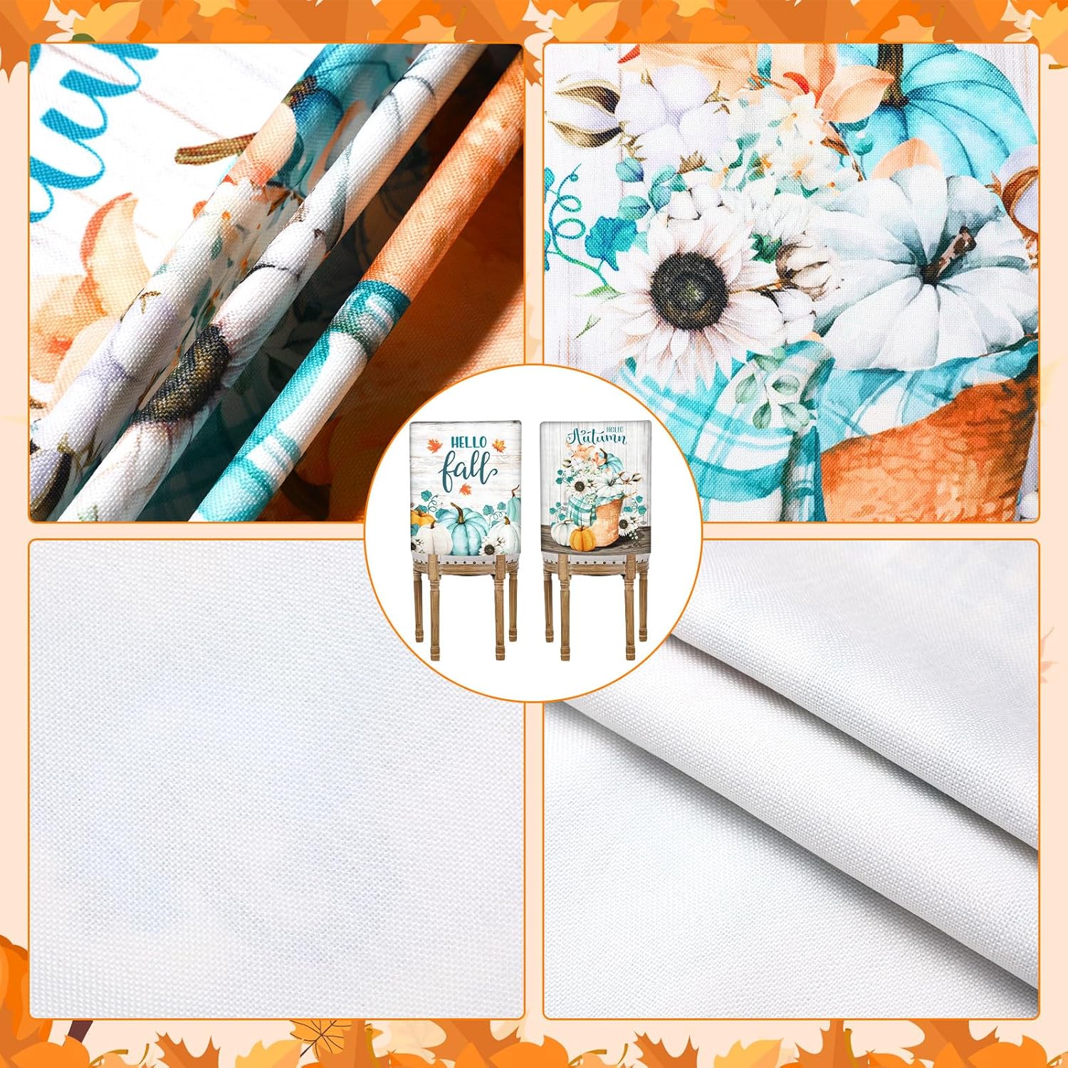 Blulu 4 fundas protectoras para sillas de comedor de Acción de Gracias, calabazas blancas y azules, gnomo, decoraciones de otoño, fundas de asiento
