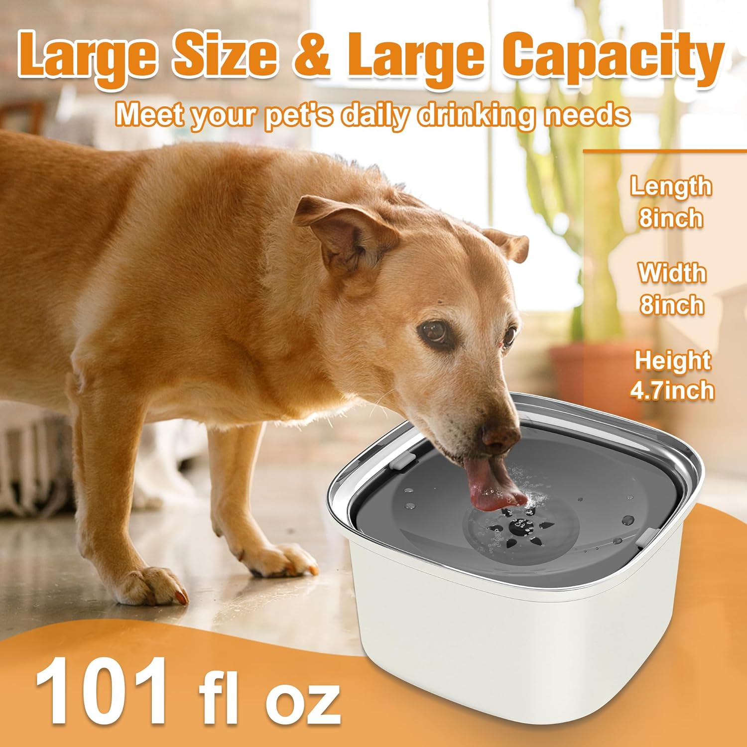 Decflow Cuenco de agua para perros de 3 litros de acero inoxidable con tapa, cuenco de agua antiderrames para perros grandes, a prueba de