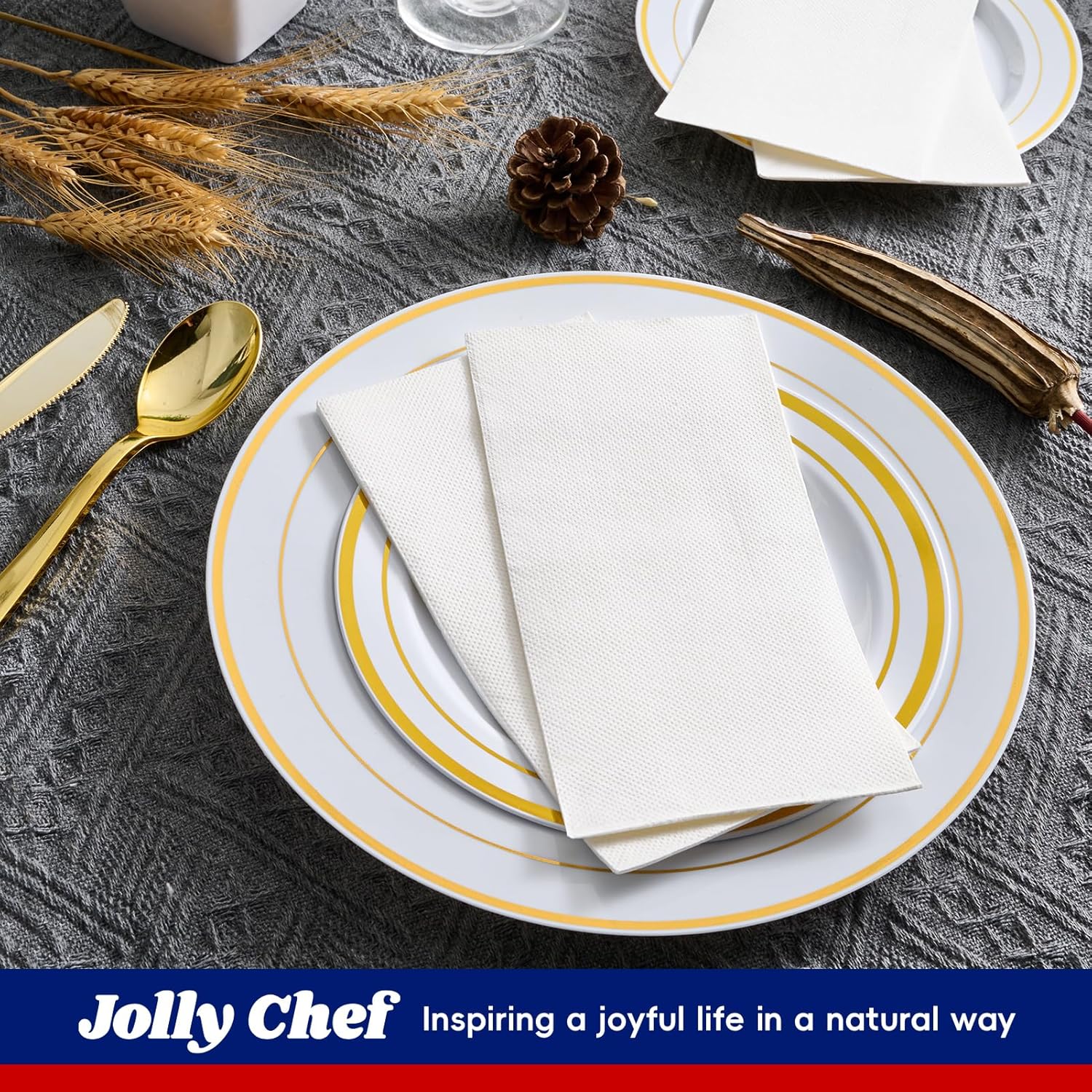 JOLLY CHEF Paquete de 200 servilletas de papel desechables, servilletas de baño suaves para invitados, toallas de mano de papel blanco de 2 capas