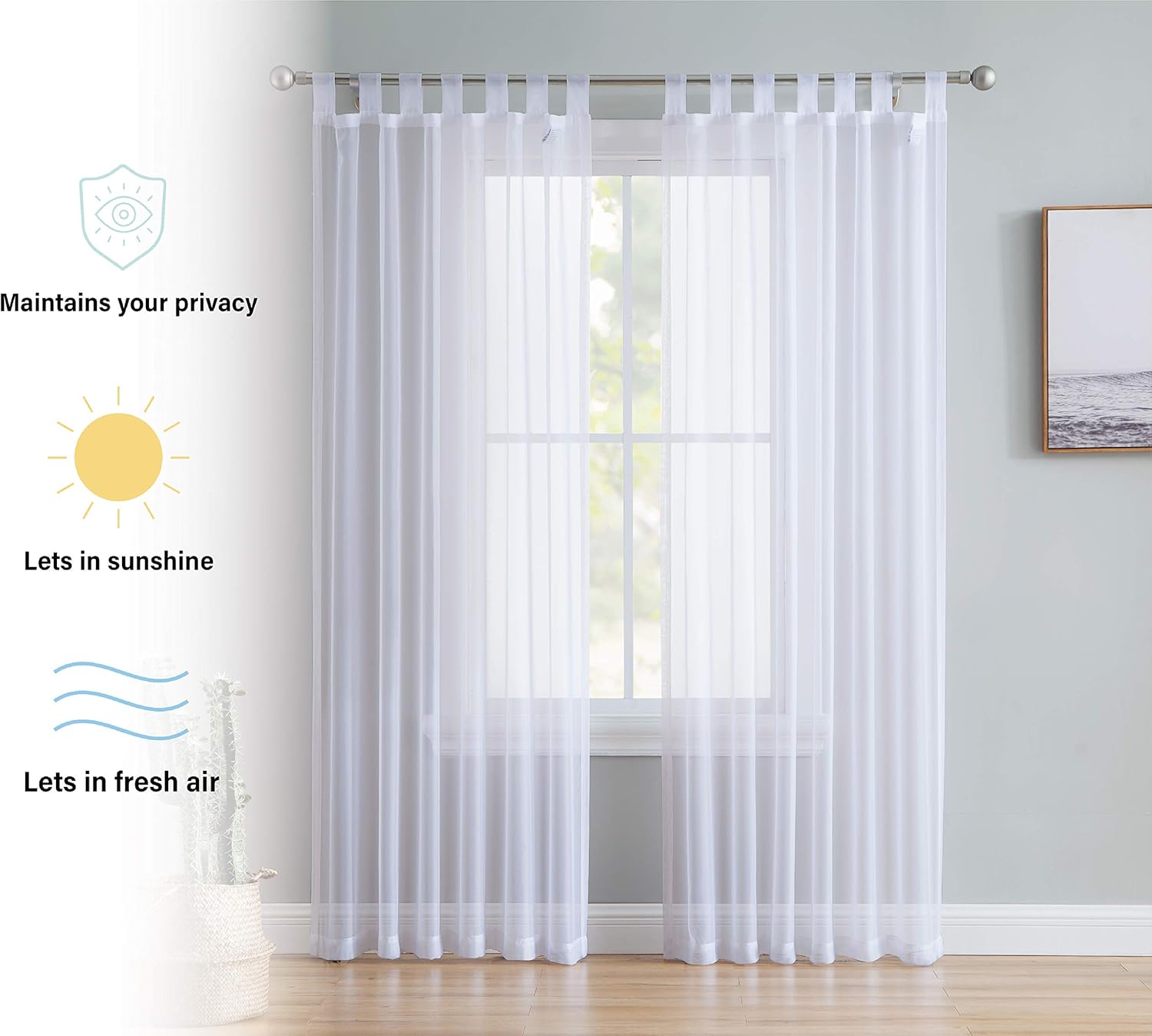 HLC.ME – juego de 2 paneles de cortinas de gasa transparente para sala de estar y dormitorio, 54 pulgadas x 63 pulgadas, 72 pulgadas, 84 pulgadas,