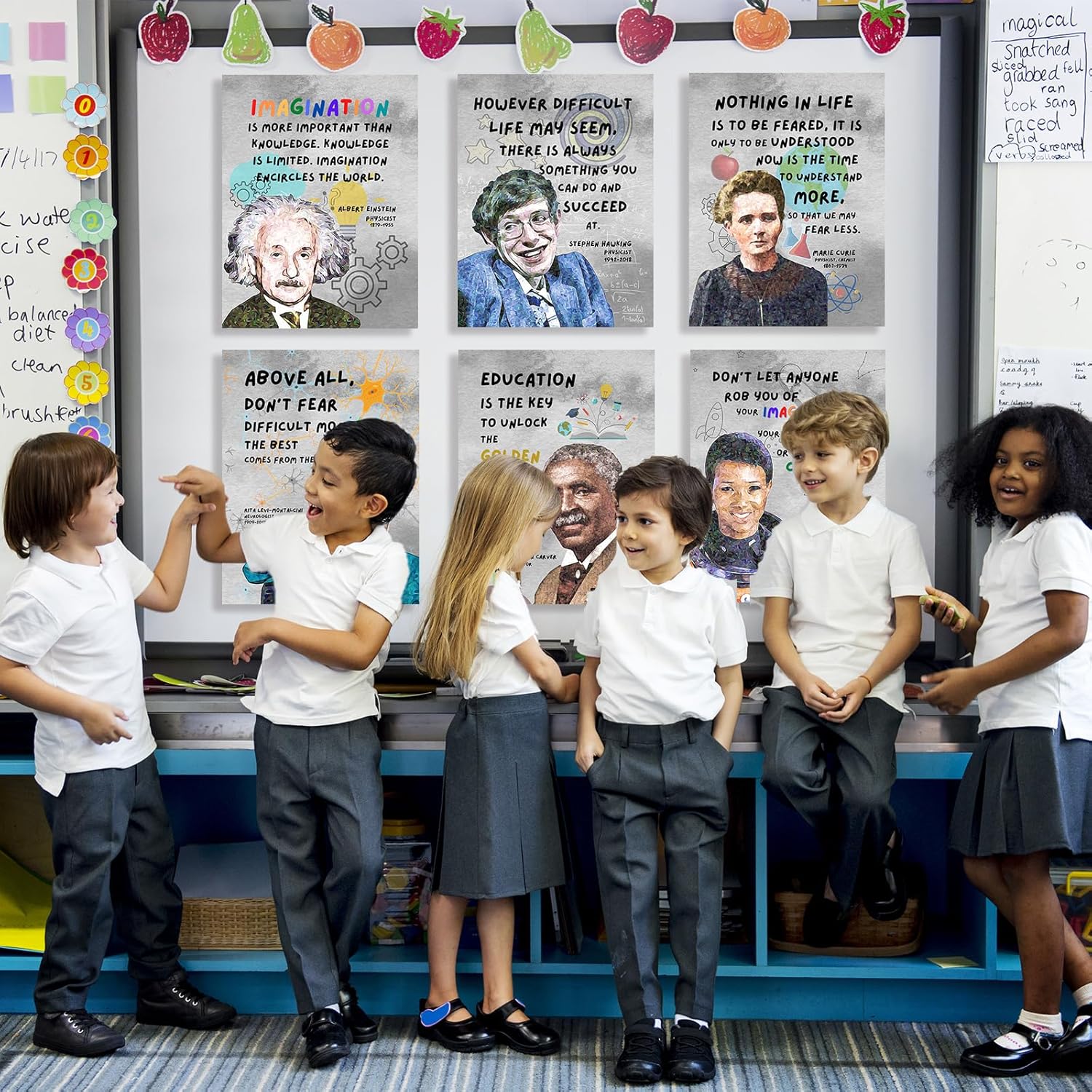Pósteres de citas motivacionales de científicos famosos para el aula, citas inspiradoras, póster de exposición de arte de pared e impresiones para