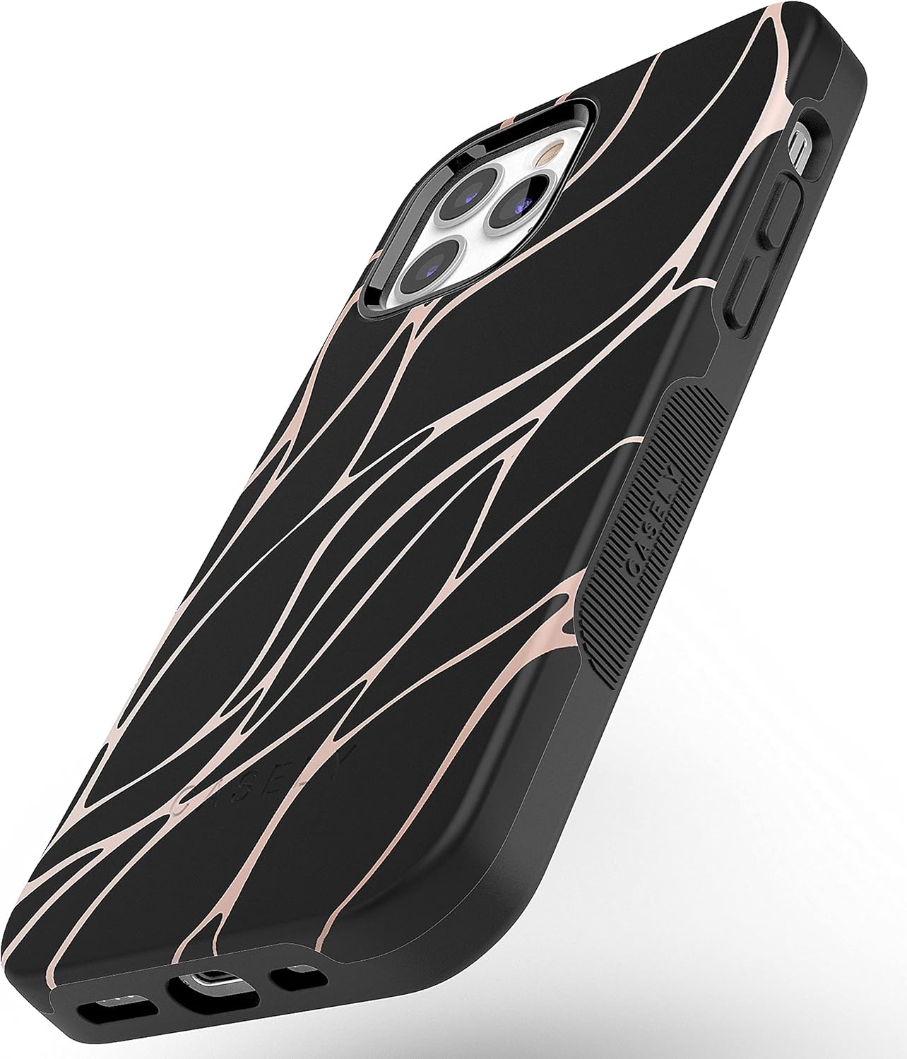 Casely Funda para iPhone 1212 Pro  Funda de ondas metálicas negras y doradas con cobertura de 360 grados para tu teléfono, recortes precisos,