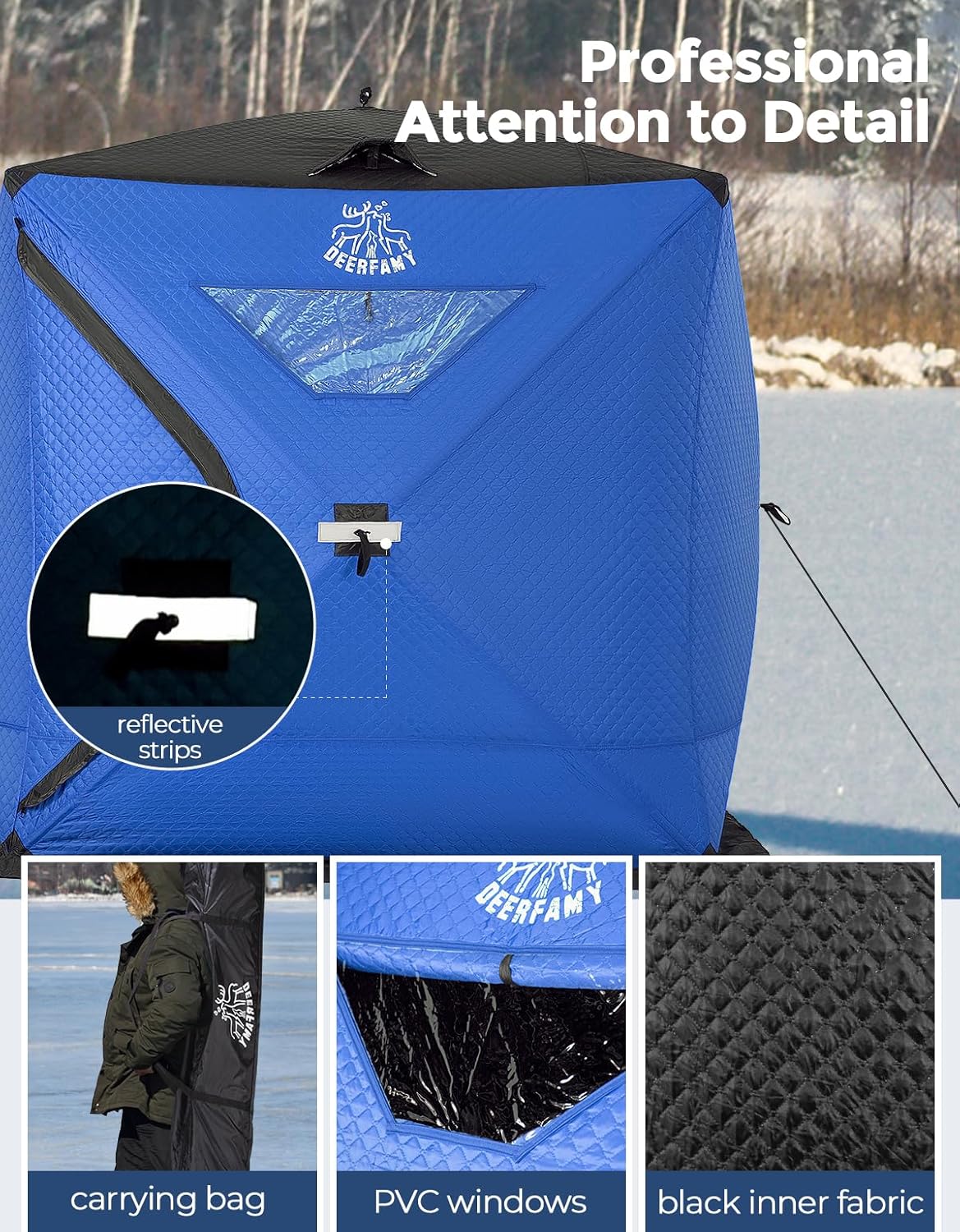 DEERFAMY Refugio de pesca en hielo de 3 capas relleno de algodón, 345678 personas, carpa de pesca en hielo, tienda de campaña aislada con bolsa de
