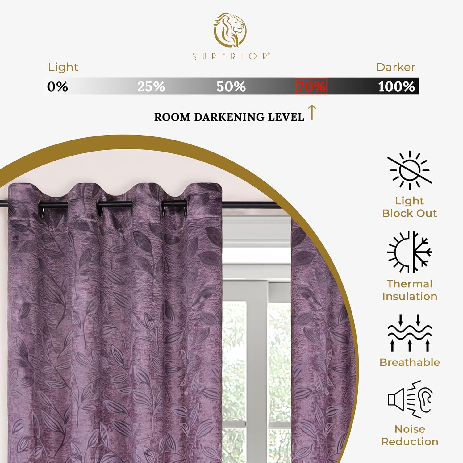 Superior Cortinas opacas, oscurecimiento de la habitación para dormitorio, bloqueo solar, térmicas, cortinas bohemias modernas, colección de hojas,