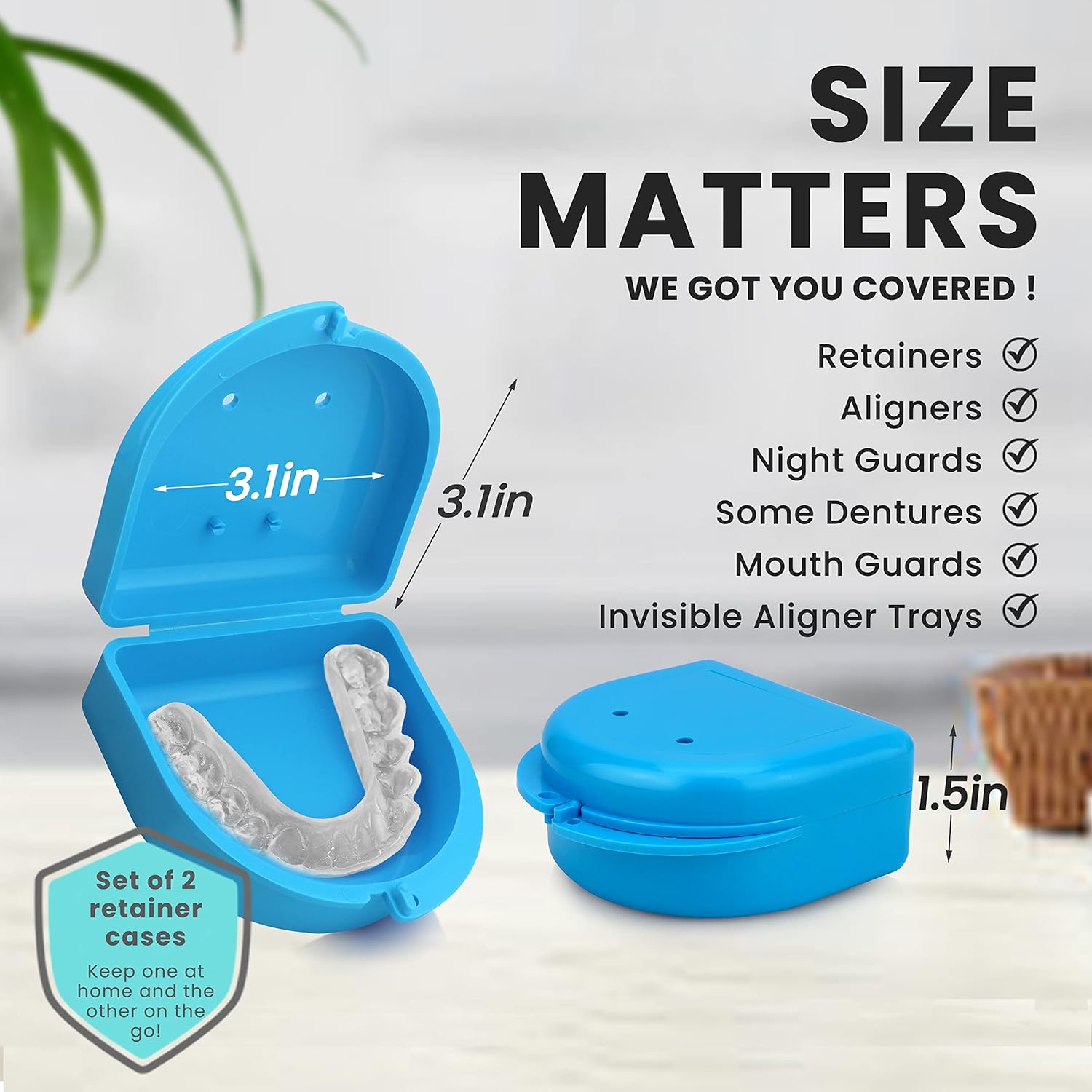 Estuche de retención (paquete de 2). Estuche de retención con orificios de ventilación. Estuche perfecto para dentadura, funda protectora bucal,