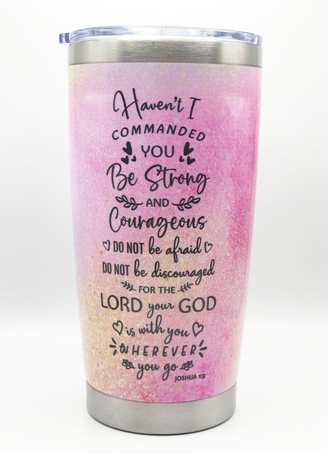 Vaso cristiano de regalo para mujer, 20 onzas, acero inoxidable, Joshua 19, Strong Courageous