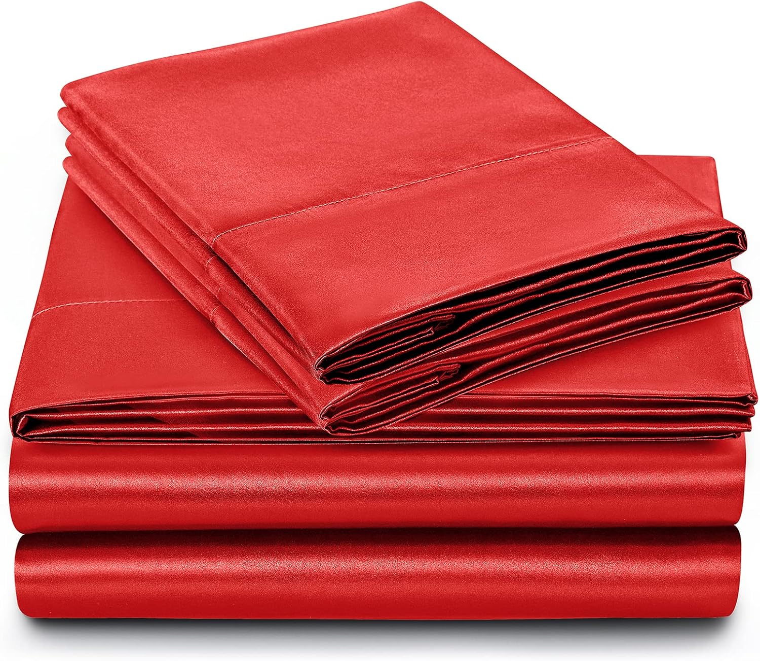 SiinvdaBZX Juego de sábanas de satén de tamaño matrimonial, 4 piezas, ultra sedosas, suaves, de satén rojo con bolsillo profundo, 1 sábana bajera, 1