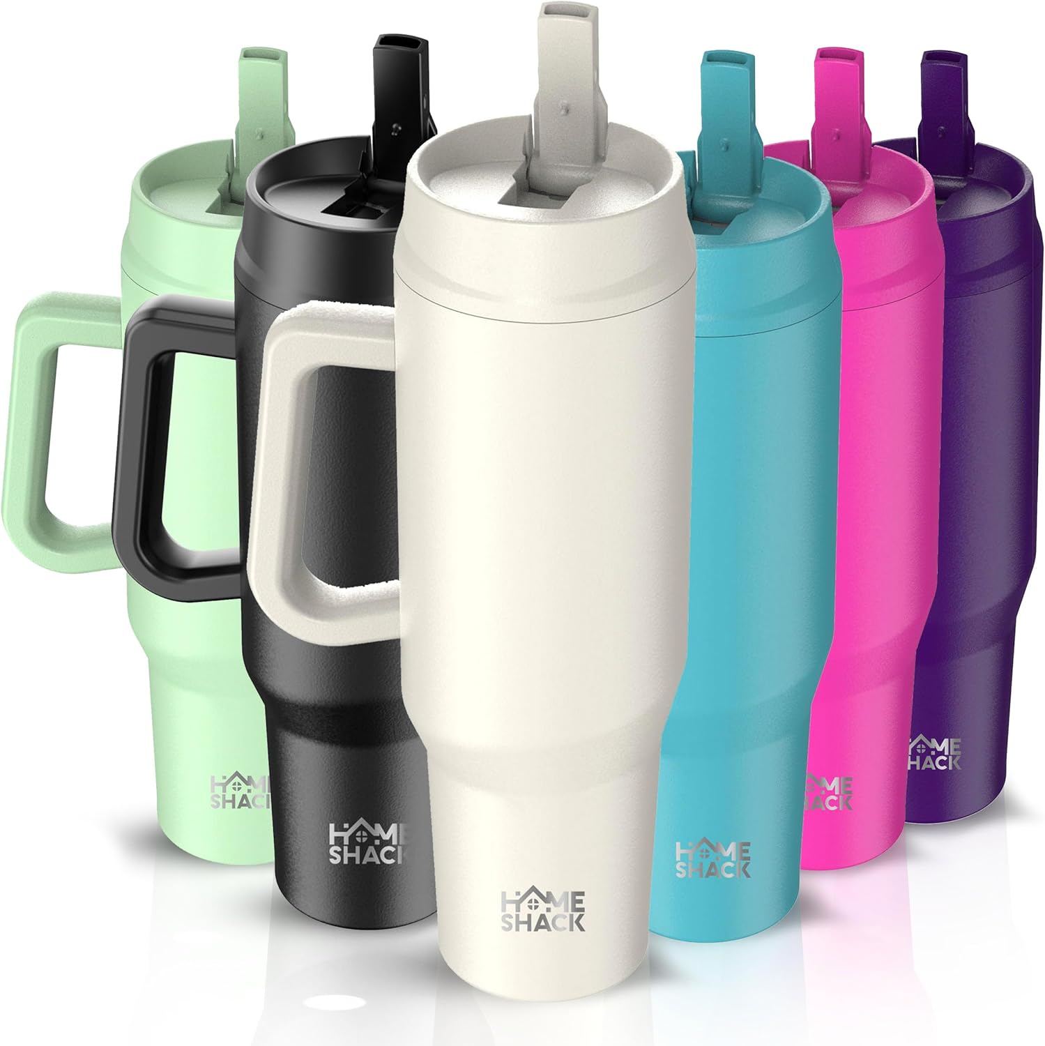 HOMESHACK Vaso de 40 onzas con asa y tapa plegable con popote  Botella de agua de acero inoxidable aislada a prueba de fugas  Taza de viaje para