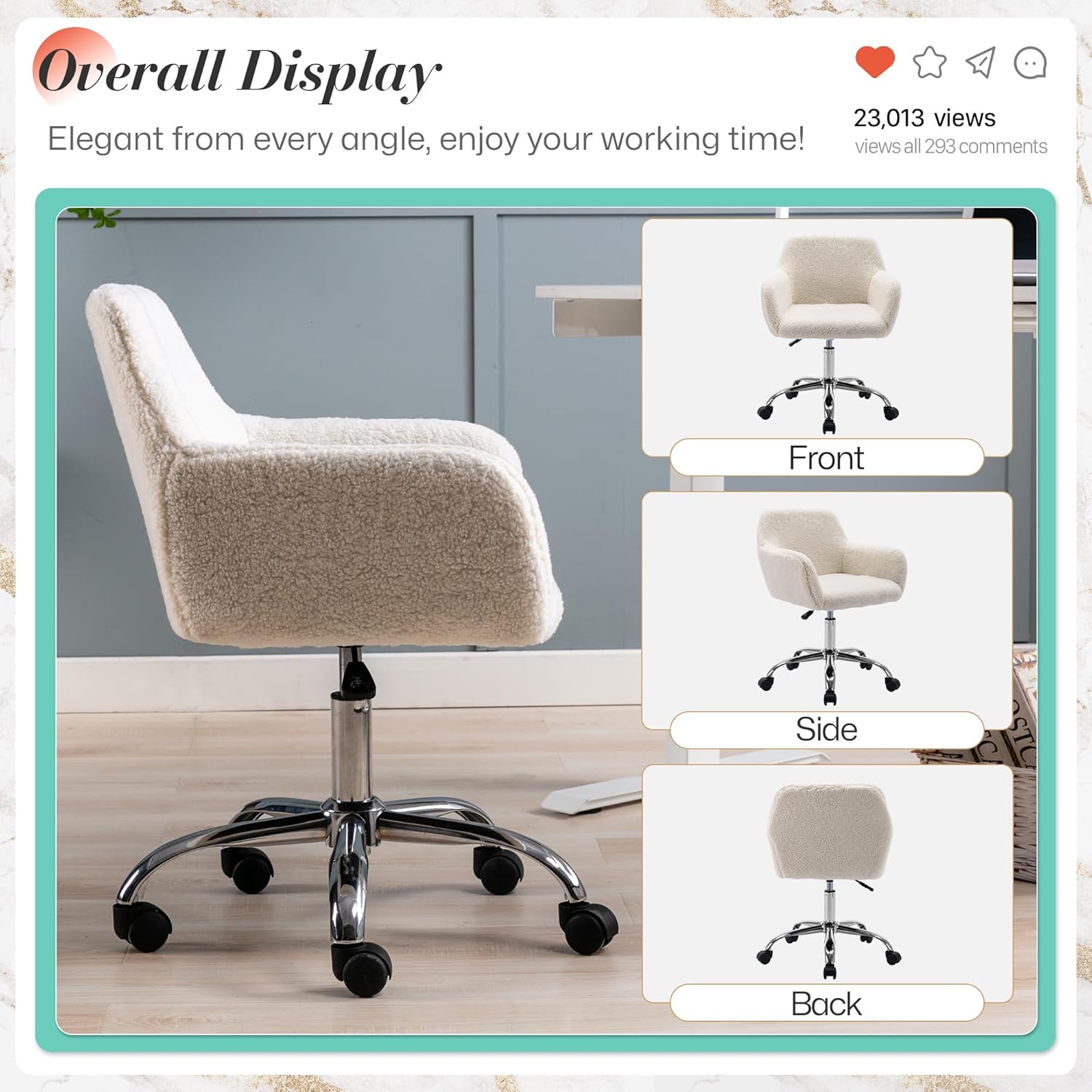 Homedraft Silla de escritorio giratoria de piel sintética de 360, sillón de oficina en casa ajustable con base plateada para adolescentes, mujeres y