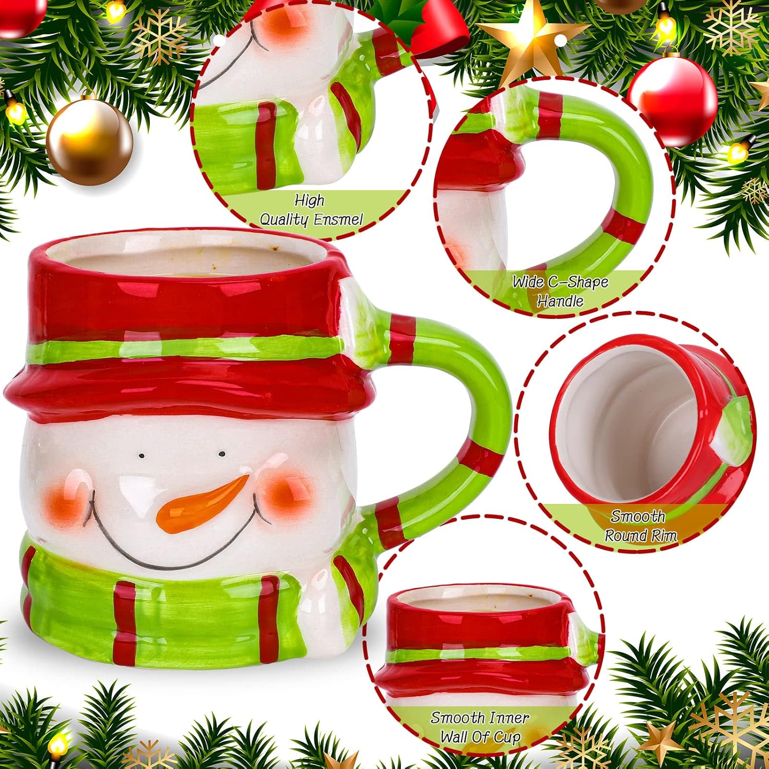 Whaline 2 tazas de Navidad, lindas tazas de Papá Noel, muñeco de nieve, tazas de café de vacaciones de invierno, regalo divertido para familiares,