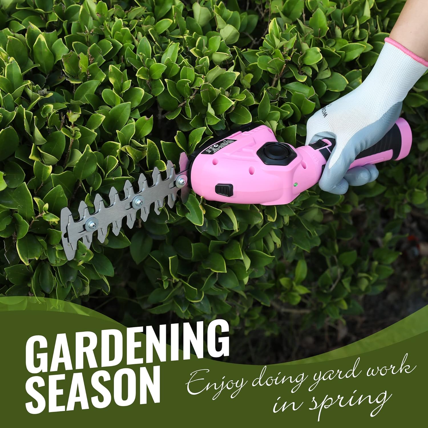 WORKPRO Pink Cordless Grass Shear & Shrubbery Trimmer – 2 in 1 Handheld Hedge Trimmer 7.2V Electric Grass Trimmer Hedge ShearsGrass Cutter 2.0Ah