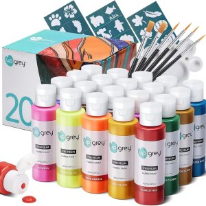 Juego de pintura de tela para ropa, 20 colores (2.0 fl oz2 oz cada uno) pintura textil permanente con 6 pinceles, 1 paleta, pintura de tela lavable, Juego de pintura de tela para ropa, 20 colores (2.0 fl oz2 oz cada uno) pintura textil permanente con 6 pinceles, 1 paleta, pintura de tela lavable,