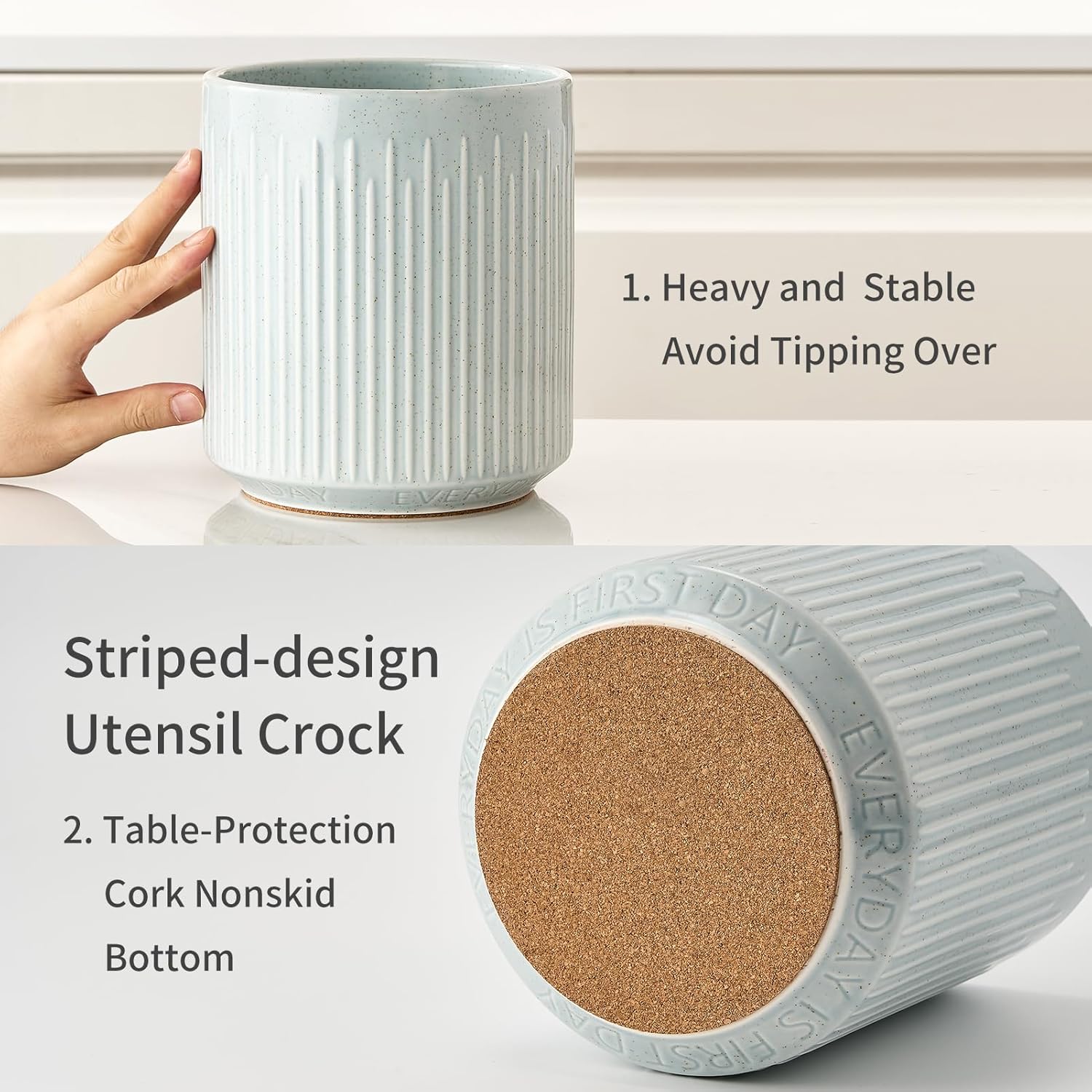 JIEMEI HOME – Soporte para utensilios de cocina, recipiente estable de cerámica para encimera de cocina, organizador grande de utensilios de 7.2