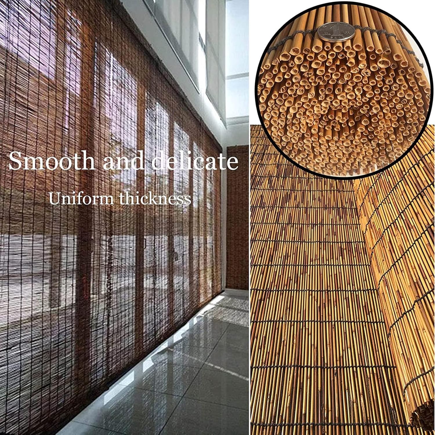 Persianas enrollables para exteriores, cortinas enrollables de bambú, cortinas romanas con elevador, protección solar, cortina enrollable para