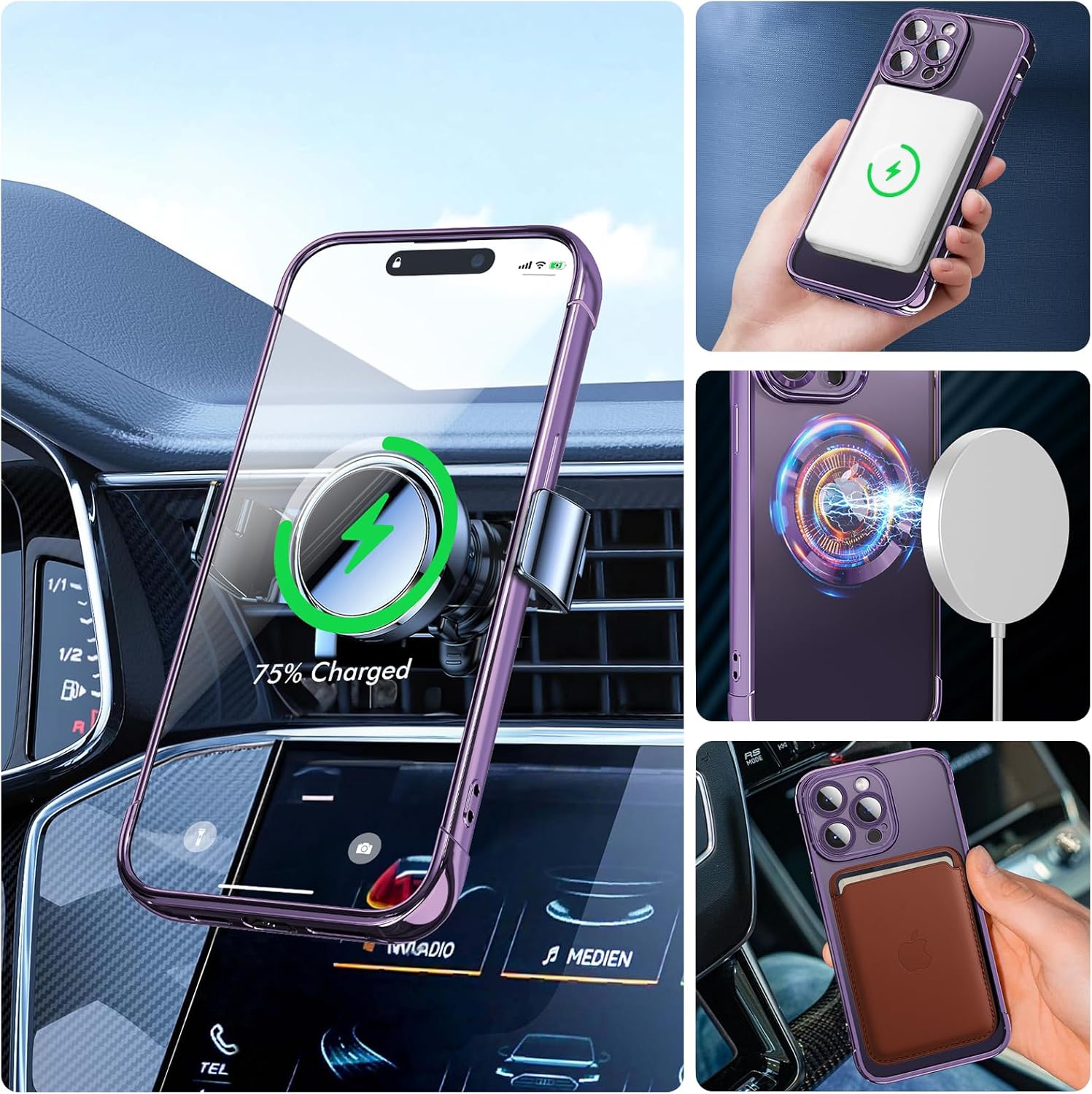 Funda MagSafe para iPhone 15 Pro Max con protector de cámara, funda de protección completa para iPhone 15 Pro Max, funda transparente y bonita para