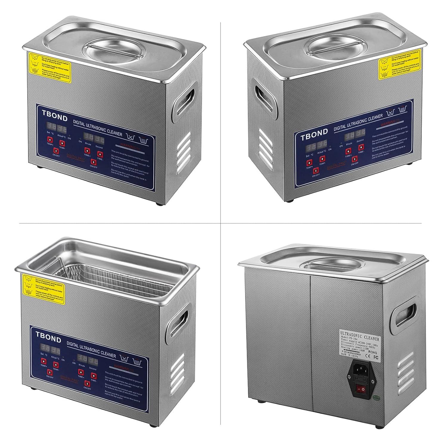 Hihone Limpiador ultrasónico de 3 litros, máquina de limpieza por ultrasonido calentada de acero inoxidable, temporizador digital de temperatura con