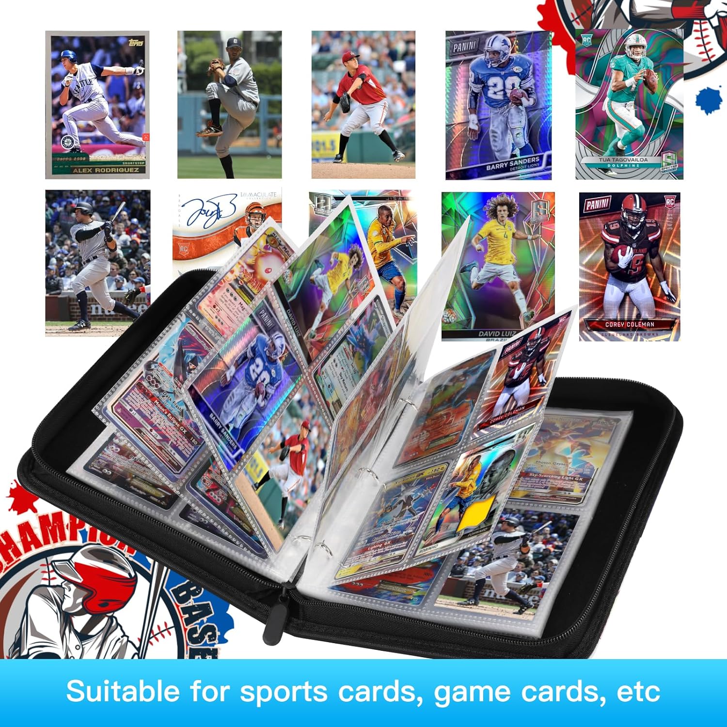 Carpeta de tarjetas de béisbol de 4 bolsillos, carpeta de tarjetas para béisbol con mangas, carpeta de tarjetas deportivas, álbumes coleccionables