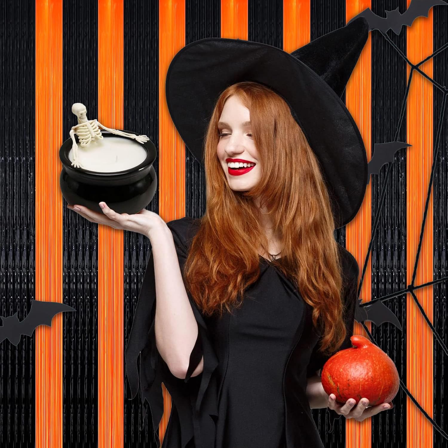 Telón de fondo de serpentina de Halloween, cortinas de flecos de oropel de Halloween naranja y negro, serpentina de Halloween para fiestas,