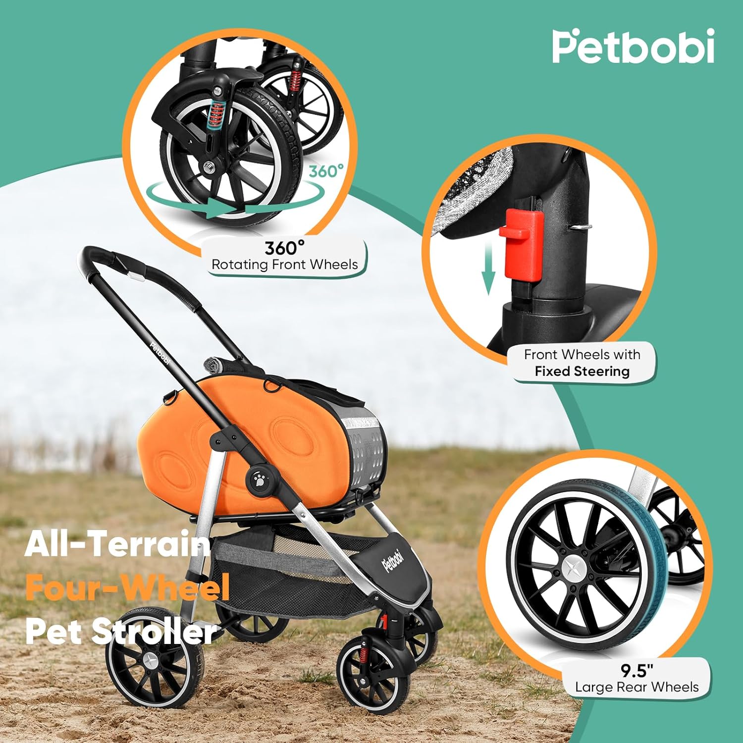 Petbobi Cochecito para perros 5 en 1 con transportador desmontable  Cochecito para mascotas, transportador, mochila, bolso y asiento de coche  Para