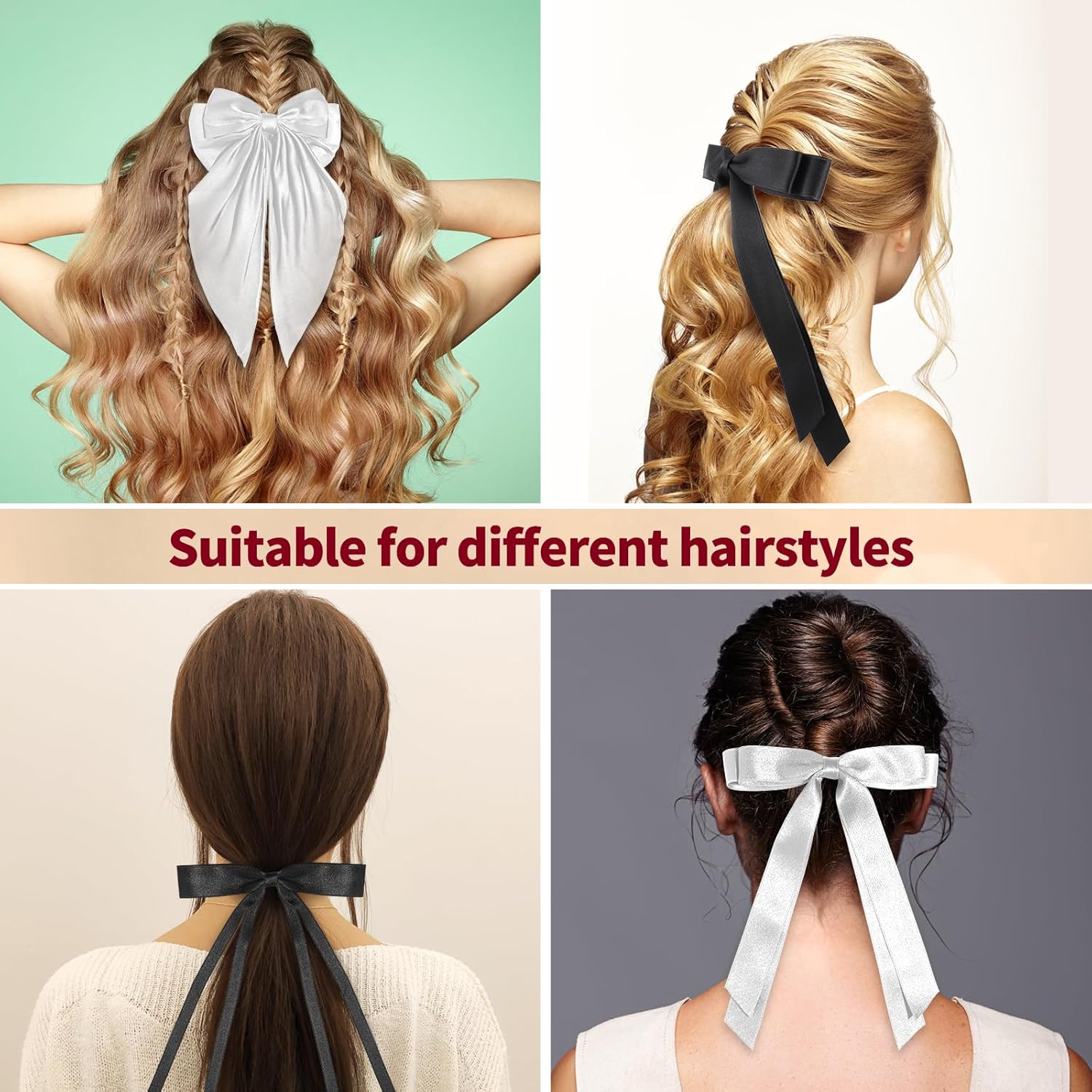 6 lazos para el pelo para mujeres, adultos y niñas, pinzas para el cabello, cinta para el pelo con cola larga, bonitos accesorios para el cabello,