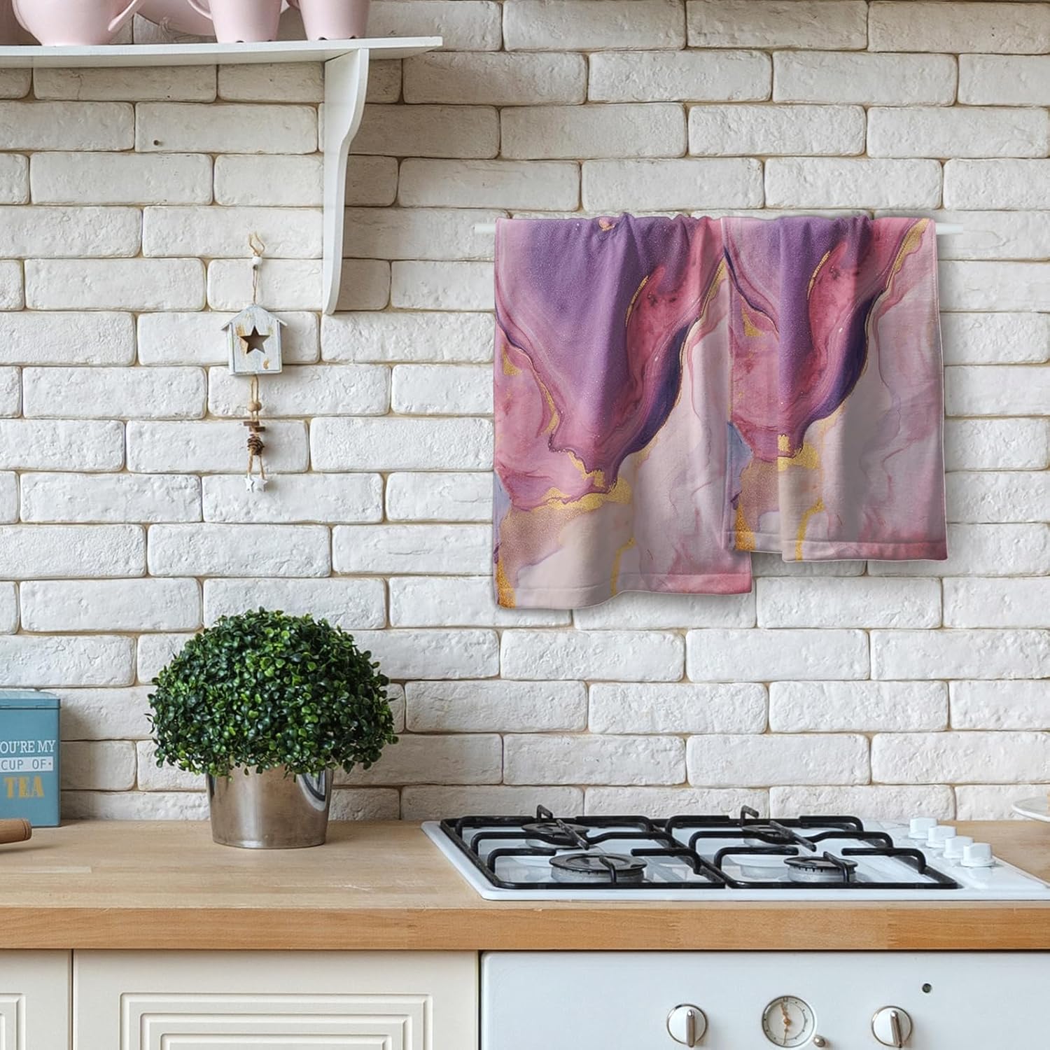 Toalla de mano de mármol rosa púrpura  Juego de 2 toallas de baño de tinta de mármol con textura de piedra dorada, pintura abstracta, hermoso