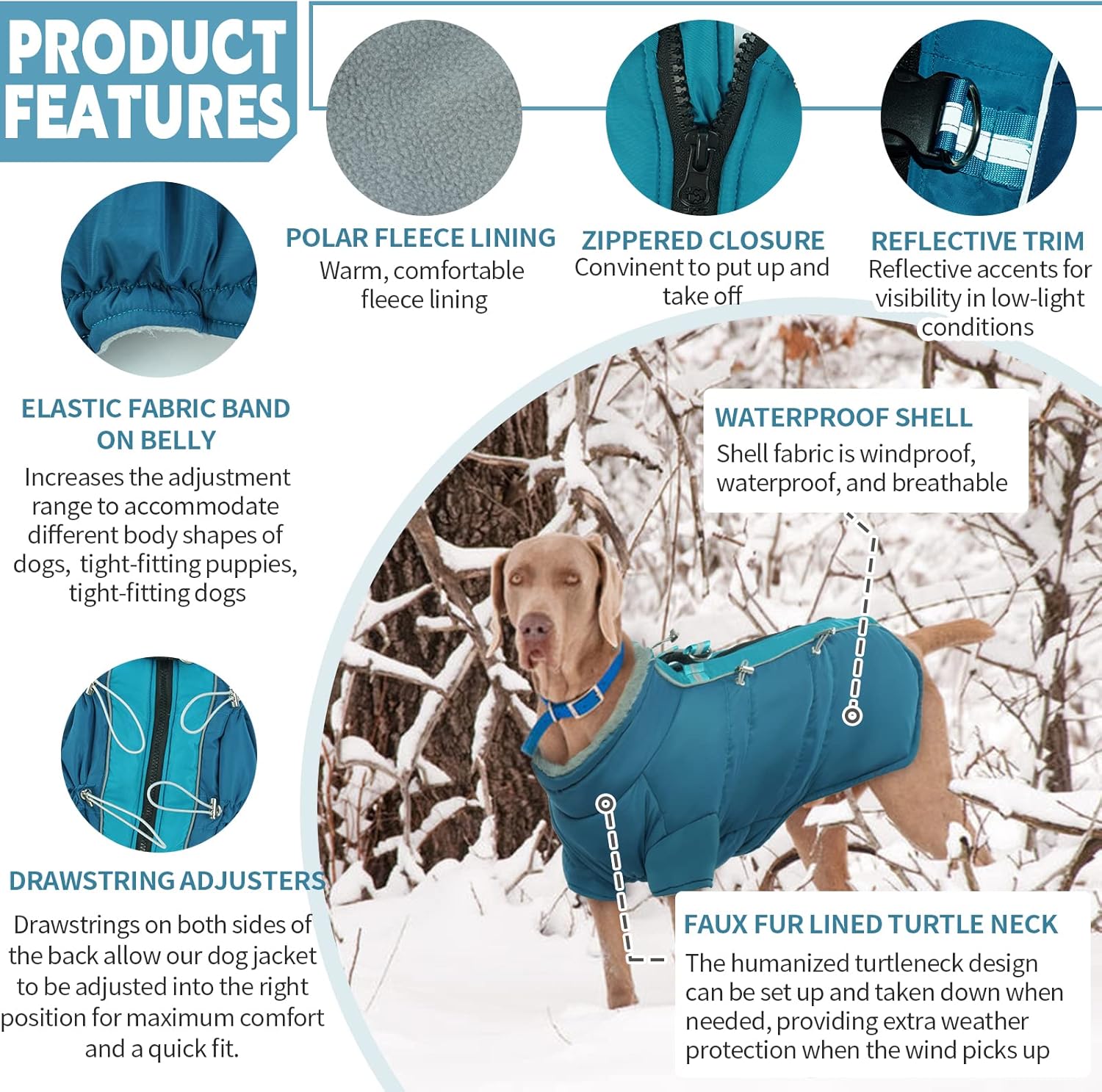 Bonaweite Abrigo de invierno repelente al agua para perros, abrigos para clima frío, abrigos para perros pequeños, medianos y grandes, chaleco
