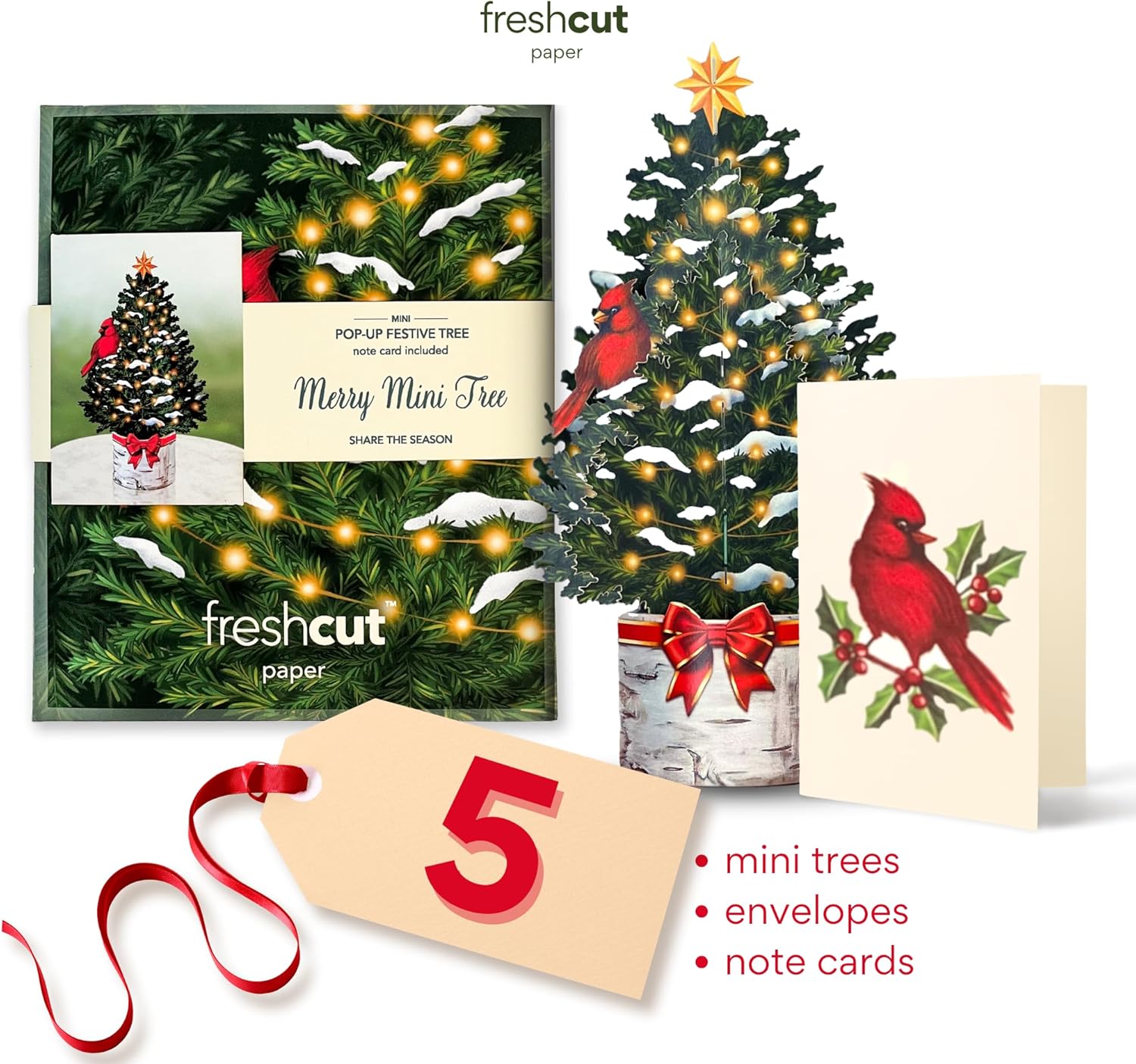 Freshcut Paper Tarjetas desplegables, mini árbol de Navidad de 7 pulgadas, tarjetas de felicitación emergentes 3D, tarjetas de Navidad, tarjetas de