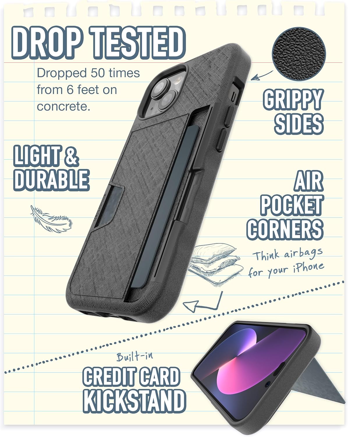 Smartish Funda tipo cartera para iPhone 15  Wallet Slayer Vol. 2 delgada + protectora tarjetero con función atril  Funda de ranura oculta probada