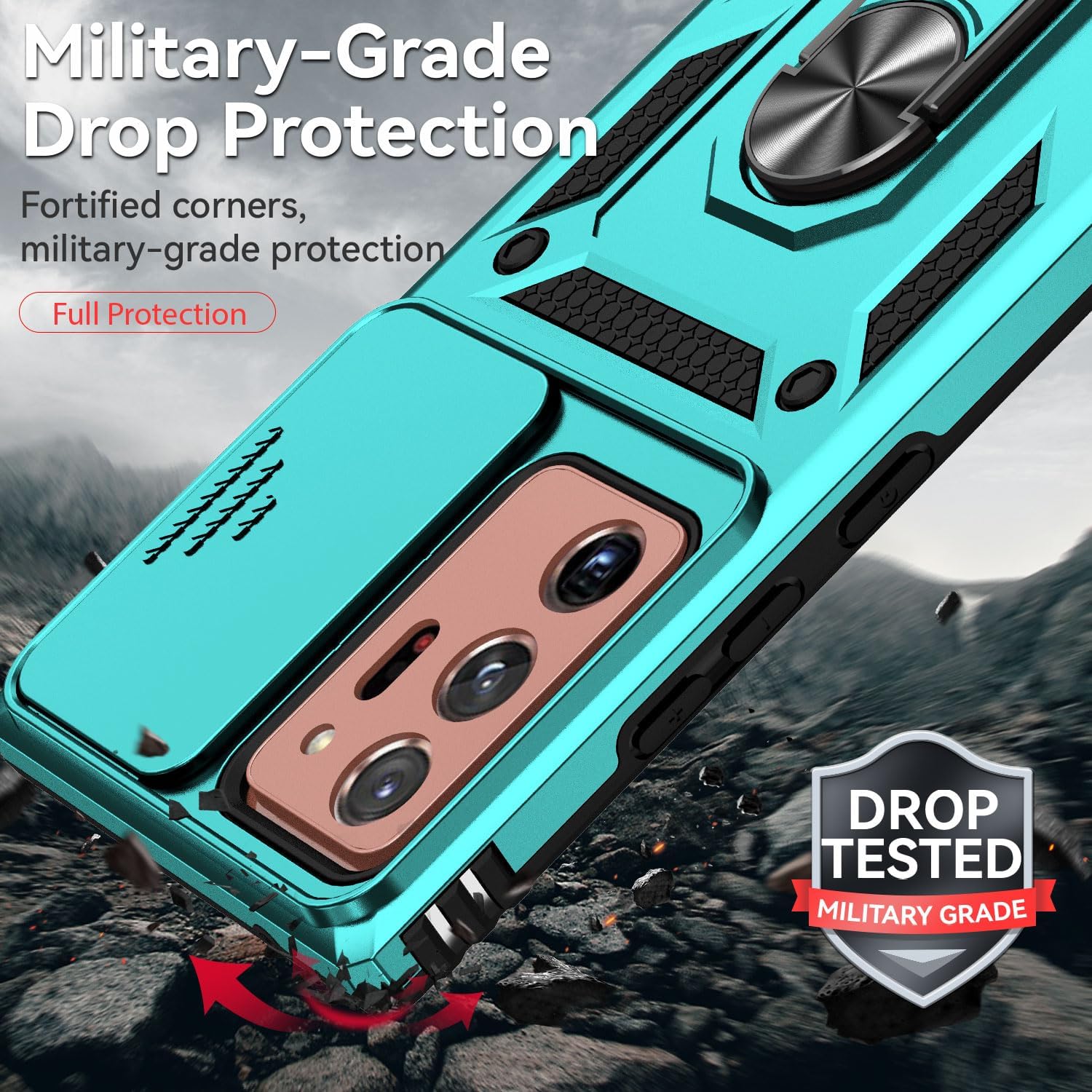 Funda para Samsung Galaxy Note 20 Ultra con cubierta para lente de cámara, protector de pantalla HD, prueba de caídas de grado militar, soporte de