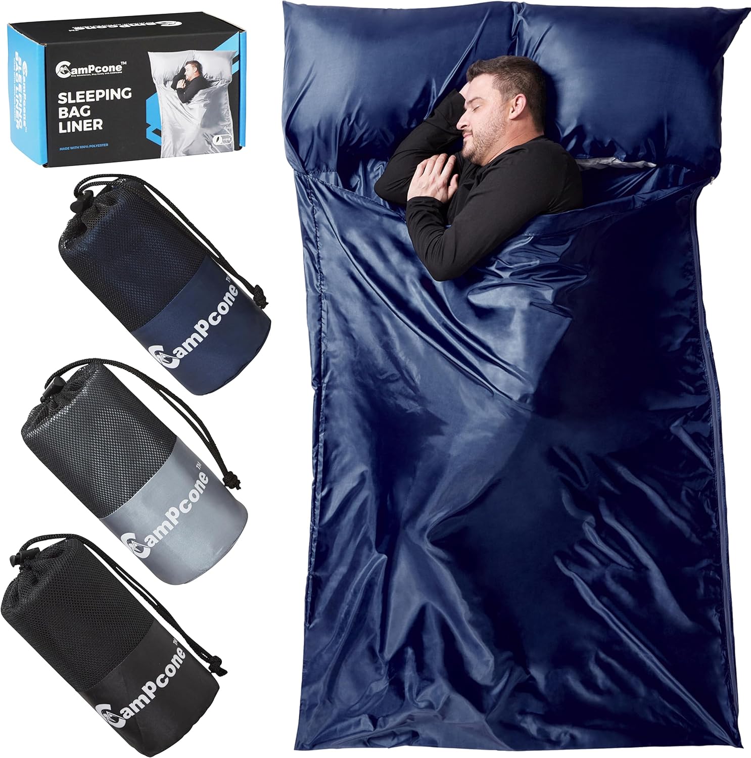 Forro de saco de dormir sedoso para clima fríocálido, sábanas de viaje XL para hotel de 85 x 52 pulgadas, saco de dormir ligero con cremallera y