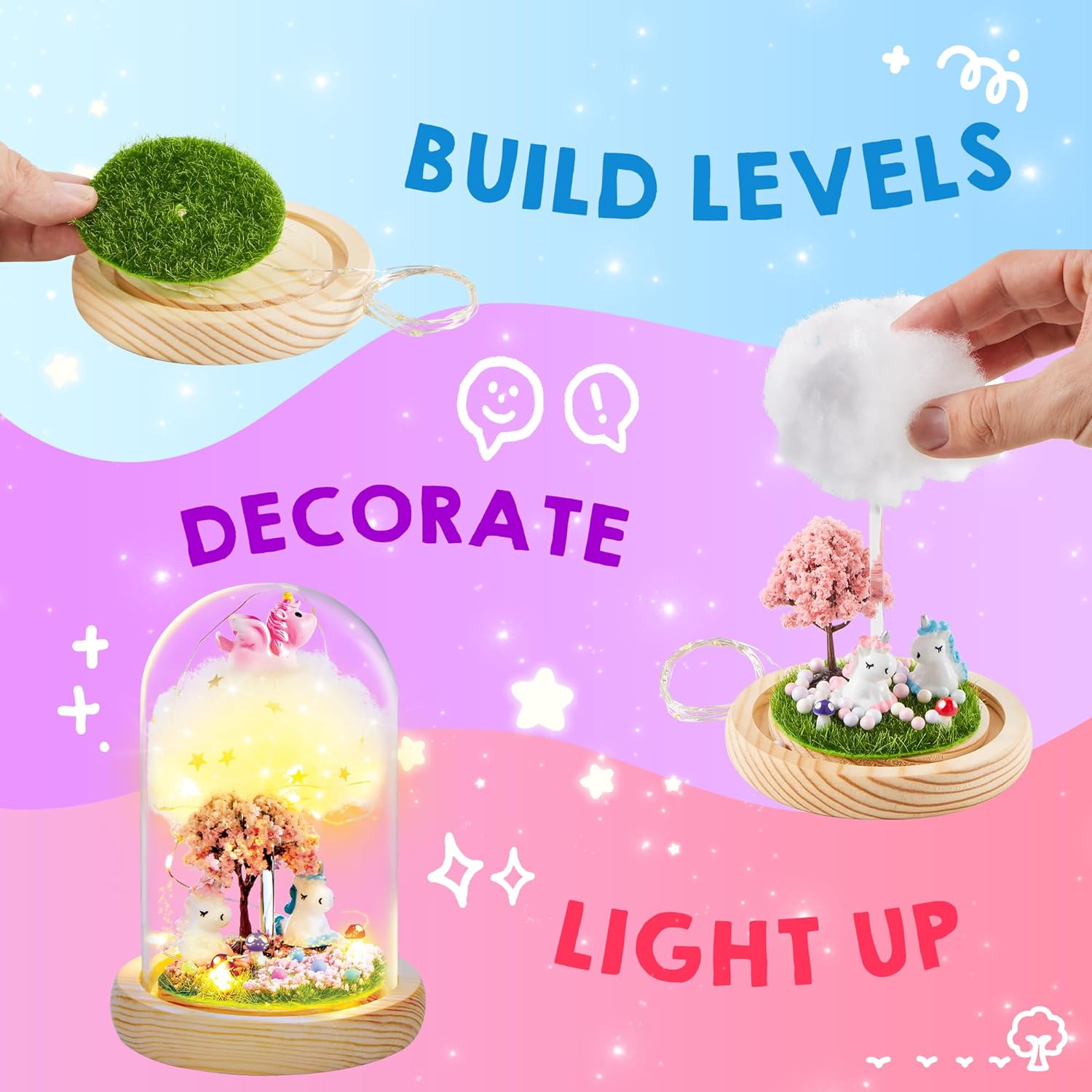 JOYIN Luz nocturna de unicornio de 2 capas, regalos de manualidades de cumpleaños para niñas y niños, kit de terrario de unicornios para niños,