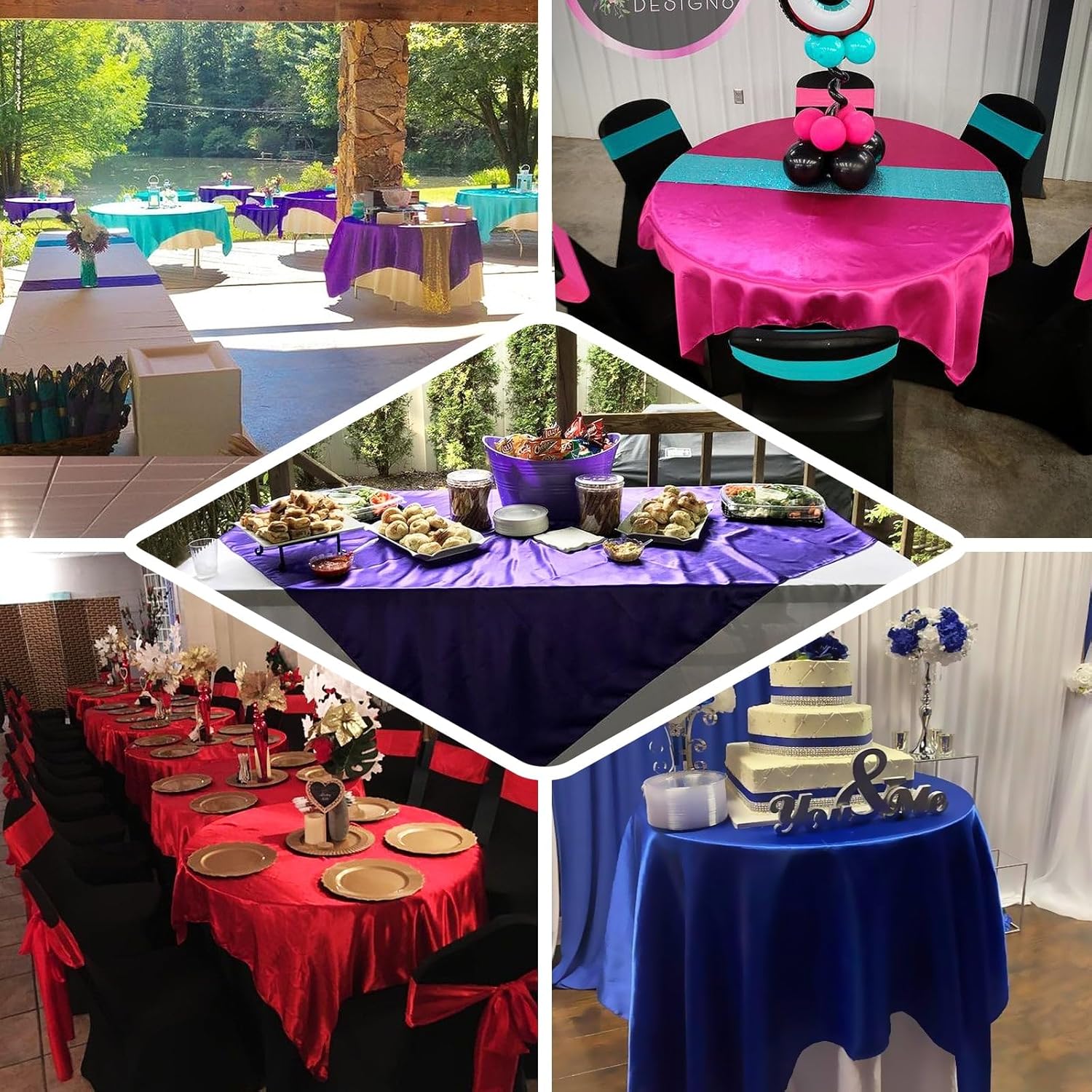 Efavormart – Paquete de 5 manteles cuadrados de satén de 60 pulgadas para decoración de mesa de bodas, catering, fiestas, manteles cuadrados dorados