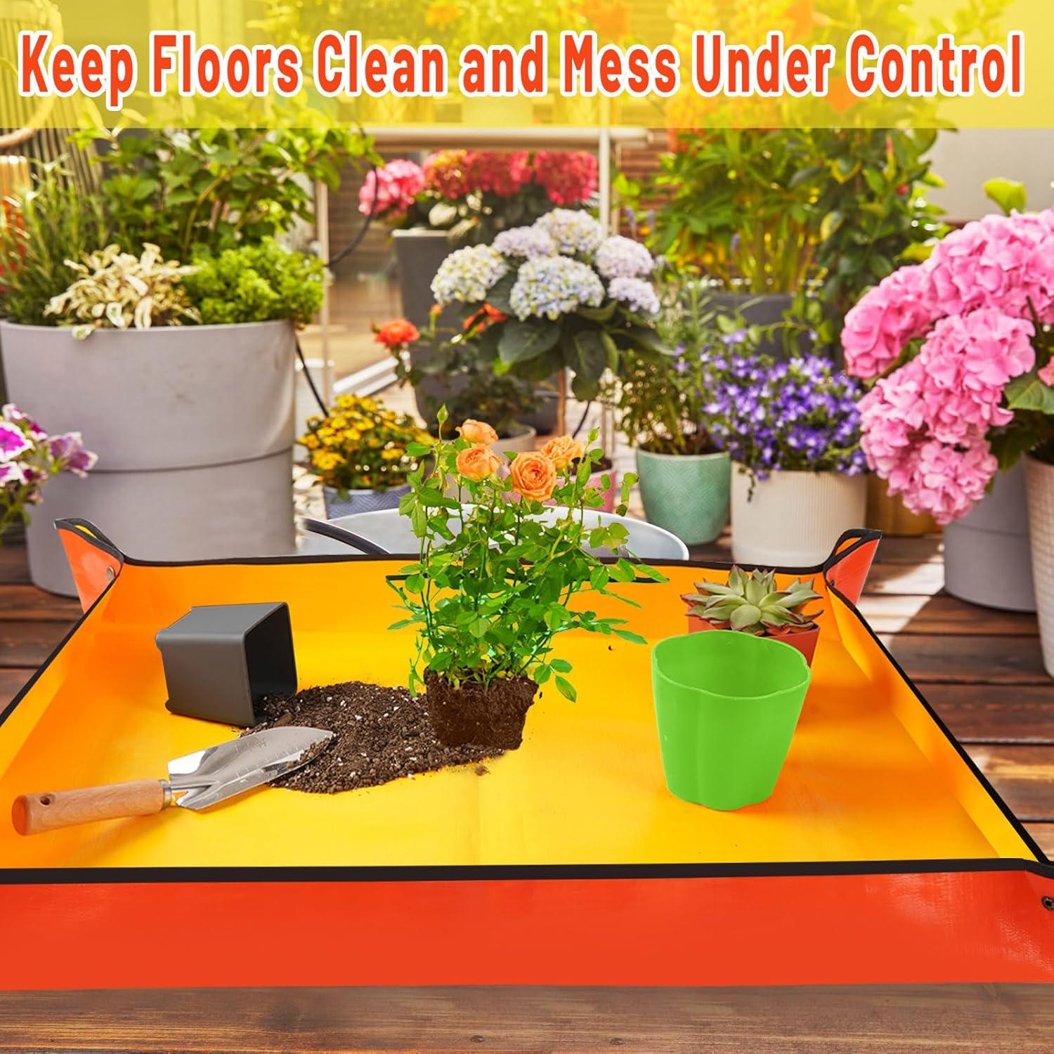 Tapete grande para trasplante de plantas de interior, bandeja portátil para macetas, impermeable, regalo de jardinería para amantes de las plantas