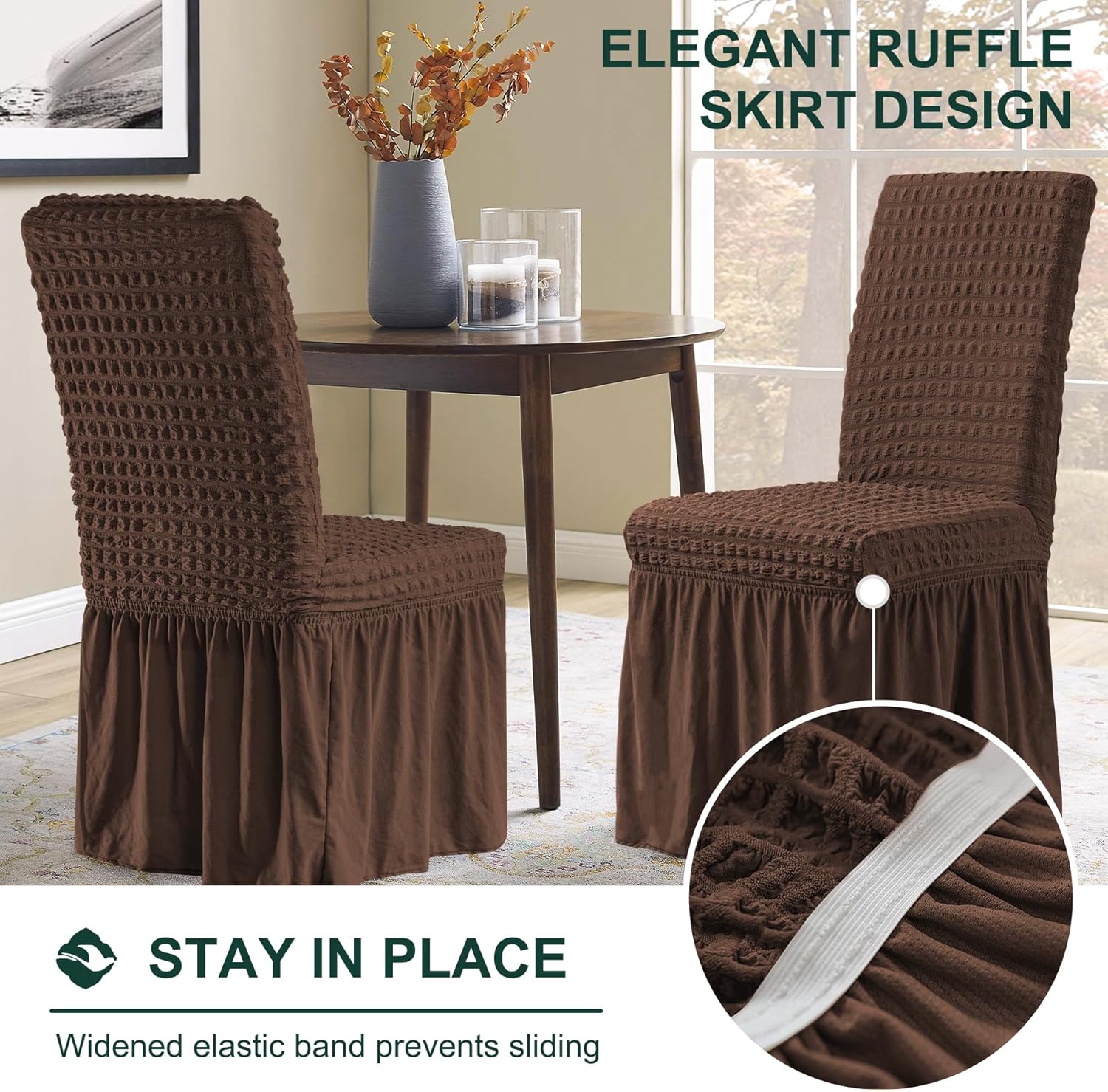 Chun yi – Funda elástica universal para silla de comedor, fácil de ajustar, con falda, extraíble, lavable, anti-suciedad, protector de muebles para