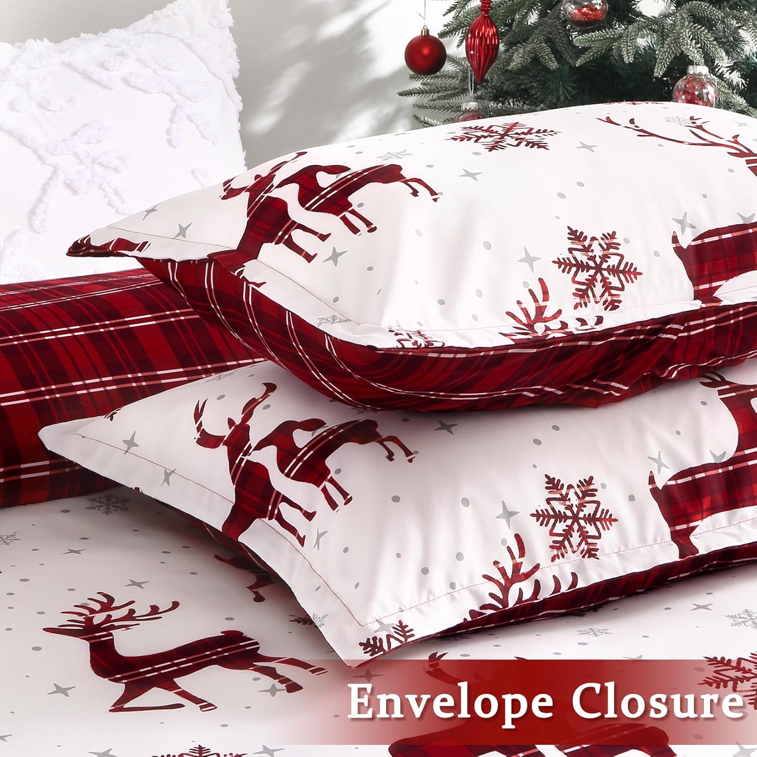 Juego de funda de edredón de Navidad tamaño individual para niños, juego de funda de edredón de microfibra cepillada suave con estampado de renos