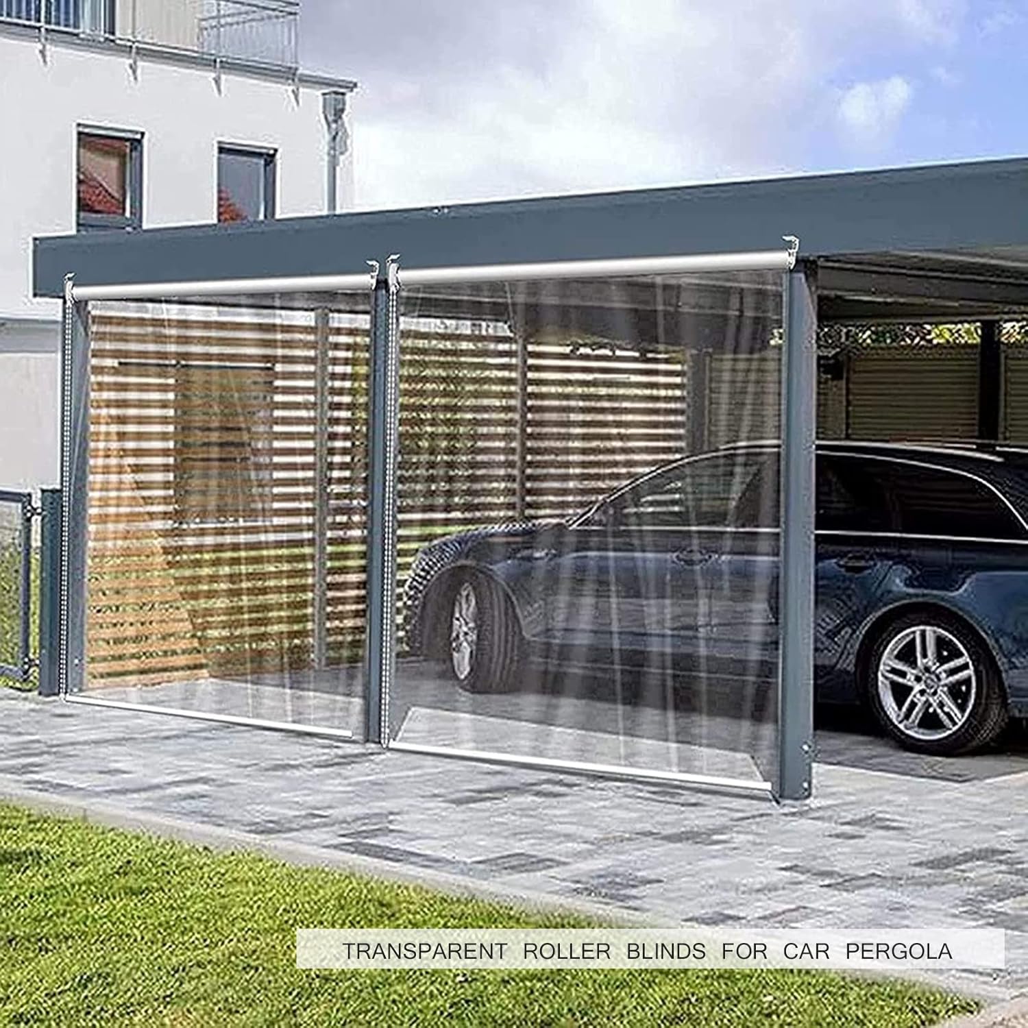 Persiana enrollable de plástico de vinilo, persianas enrollables de plástico PVC, persiana enrollable exterior transparente para pérgola para