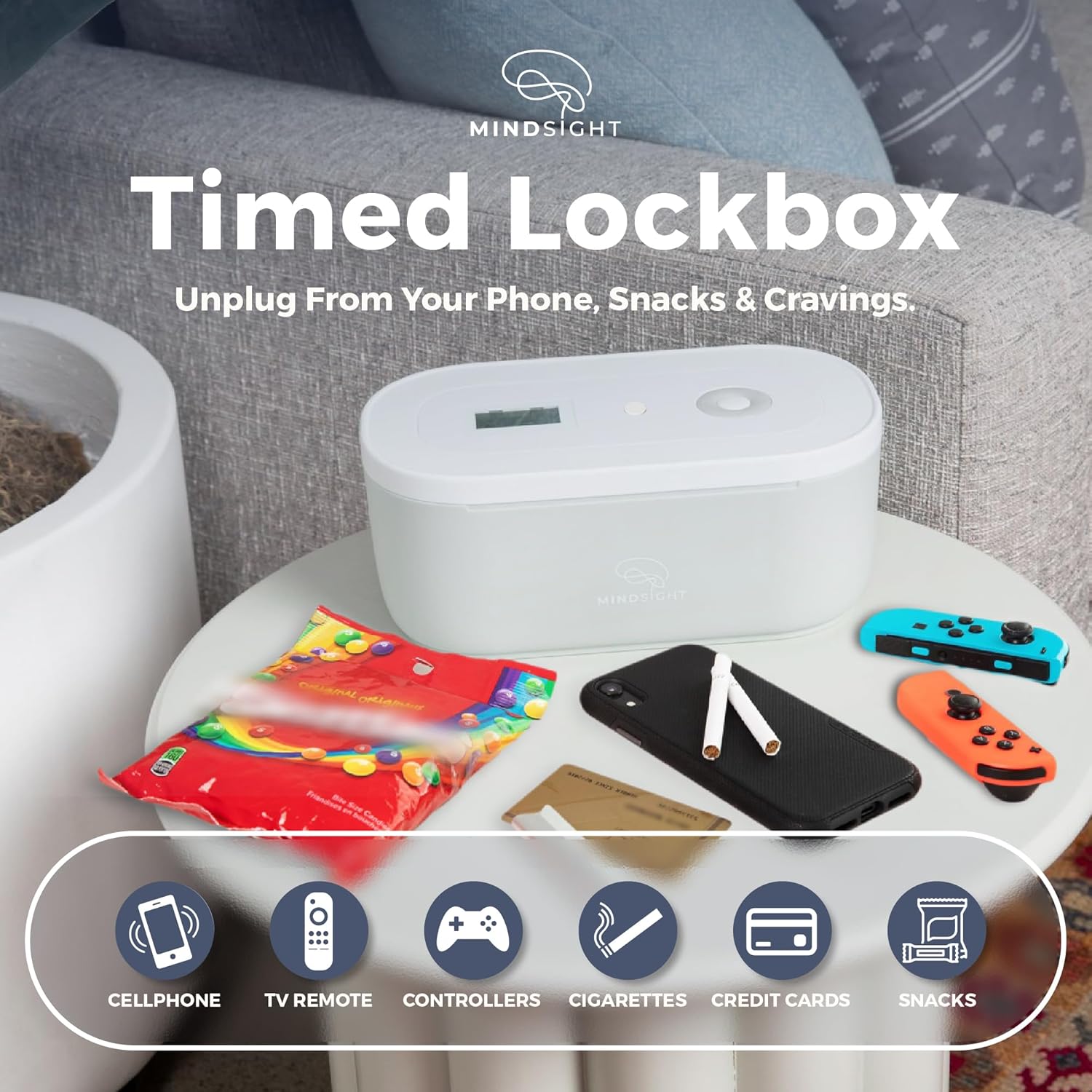 Mindsight Caja de bloqueo cronometrada para ayudar a separarse del teléfono, videojuegos, aperitivos y antojos  Fuera de la vista fuera de la mente