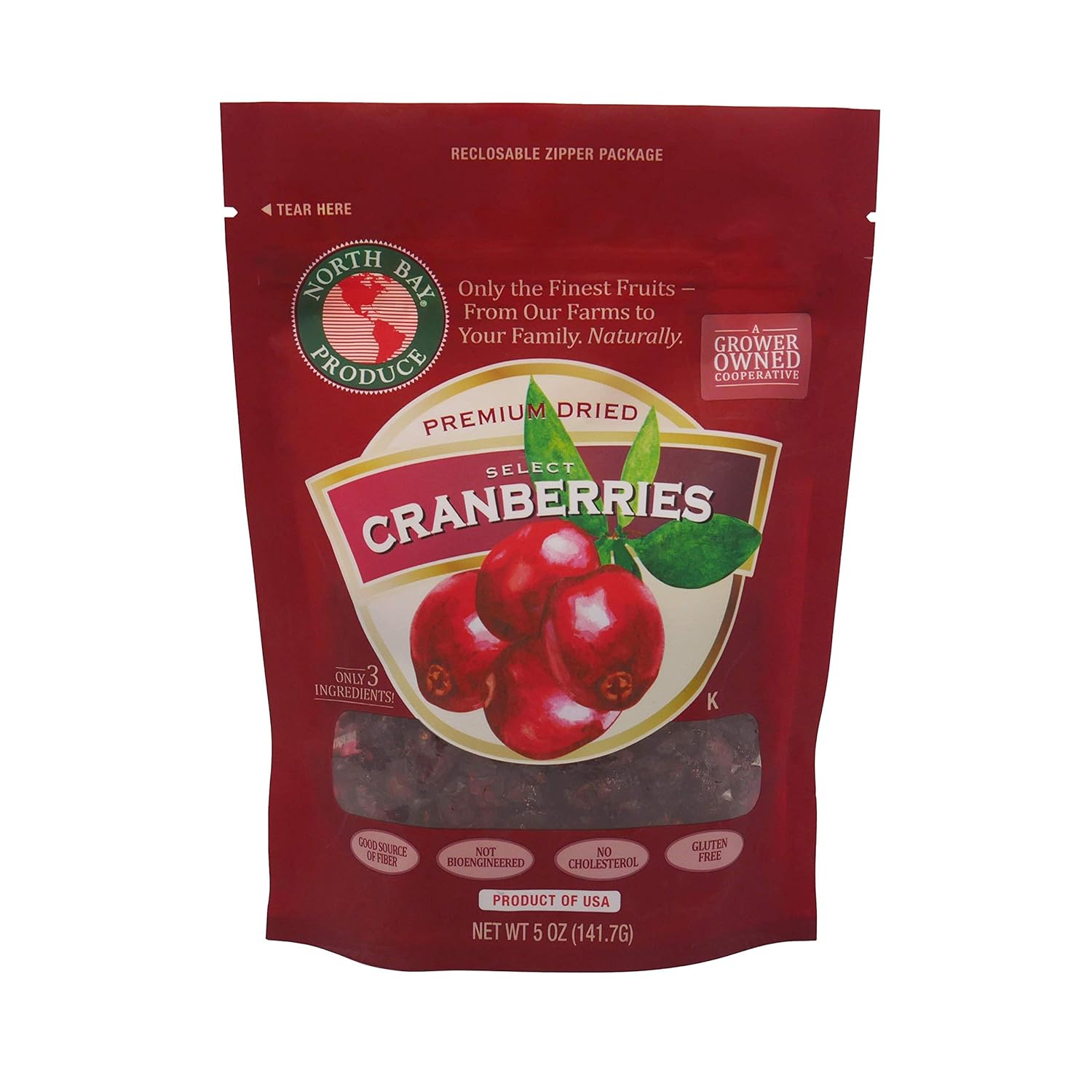 North Bay Produce – Arándanos secos – Sin gluten, veganos – Snacks saludables para niños y adultos – Bolsa resellable, 5 onzas