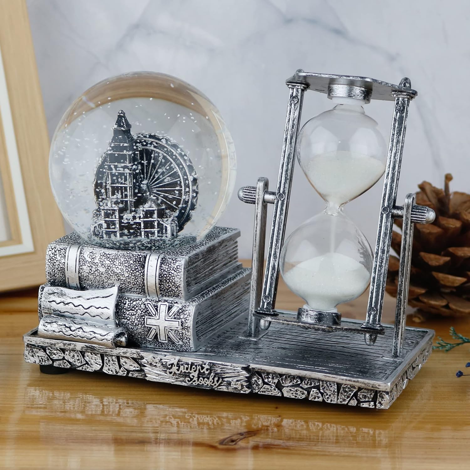 Bola de cristal LED de reloj de arena, globo de nieve musical con temporizador de 30 segundos, decoraciones para decoración de mesa del hogar para
