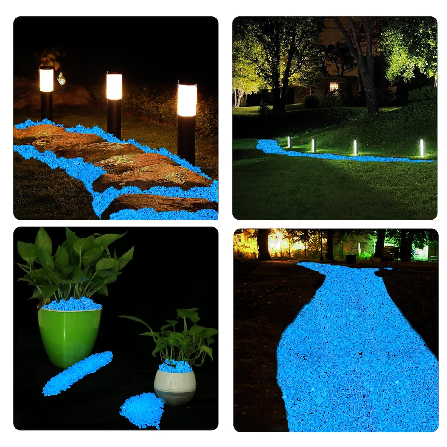 300 piedras decorativas que brillan en la oscuridad para exteriores, piedras luminosas, piedras luminosas en forma de piedras preciosas luminosas