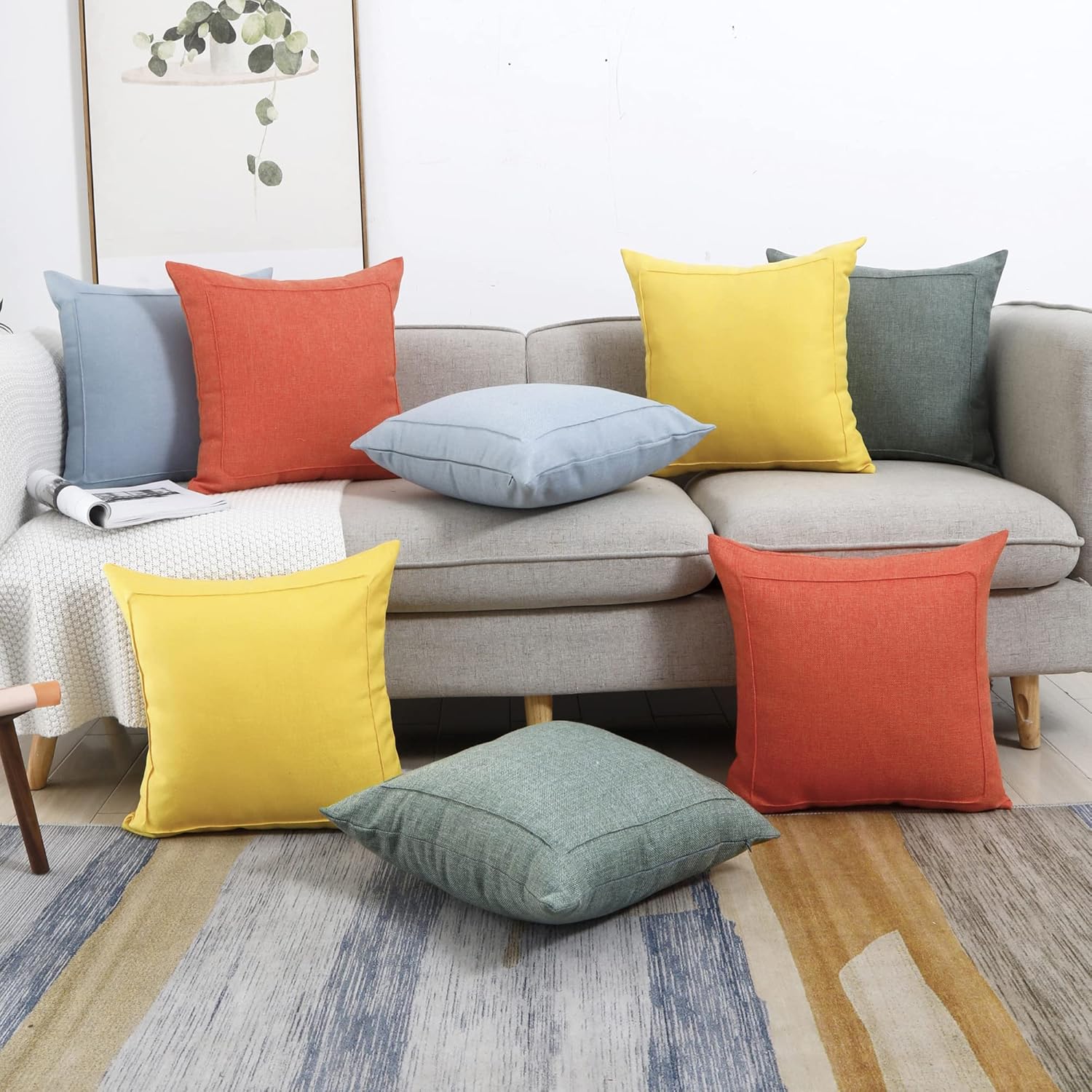 Jepeak – Fundas de cojín de arpillera, paquete de 2 fundas de almohada cuadradas sólidas, gruesas y decorativas para el sofá o sillón, estilo casa
