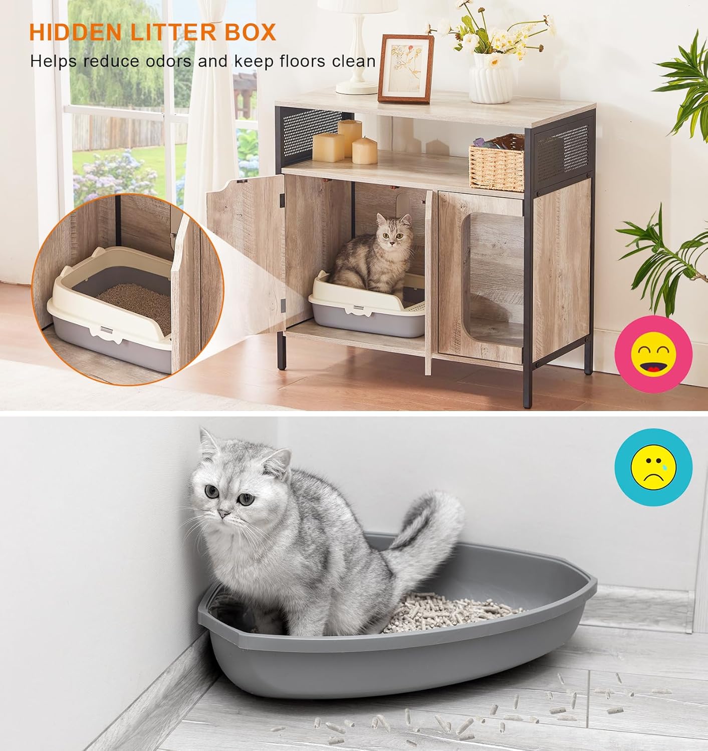 BSRGMS Caja de arena grande para gatos, muebles ocultos, muebles para gatos de interior, de madera, baño de gatos, armario de arena para gatos con