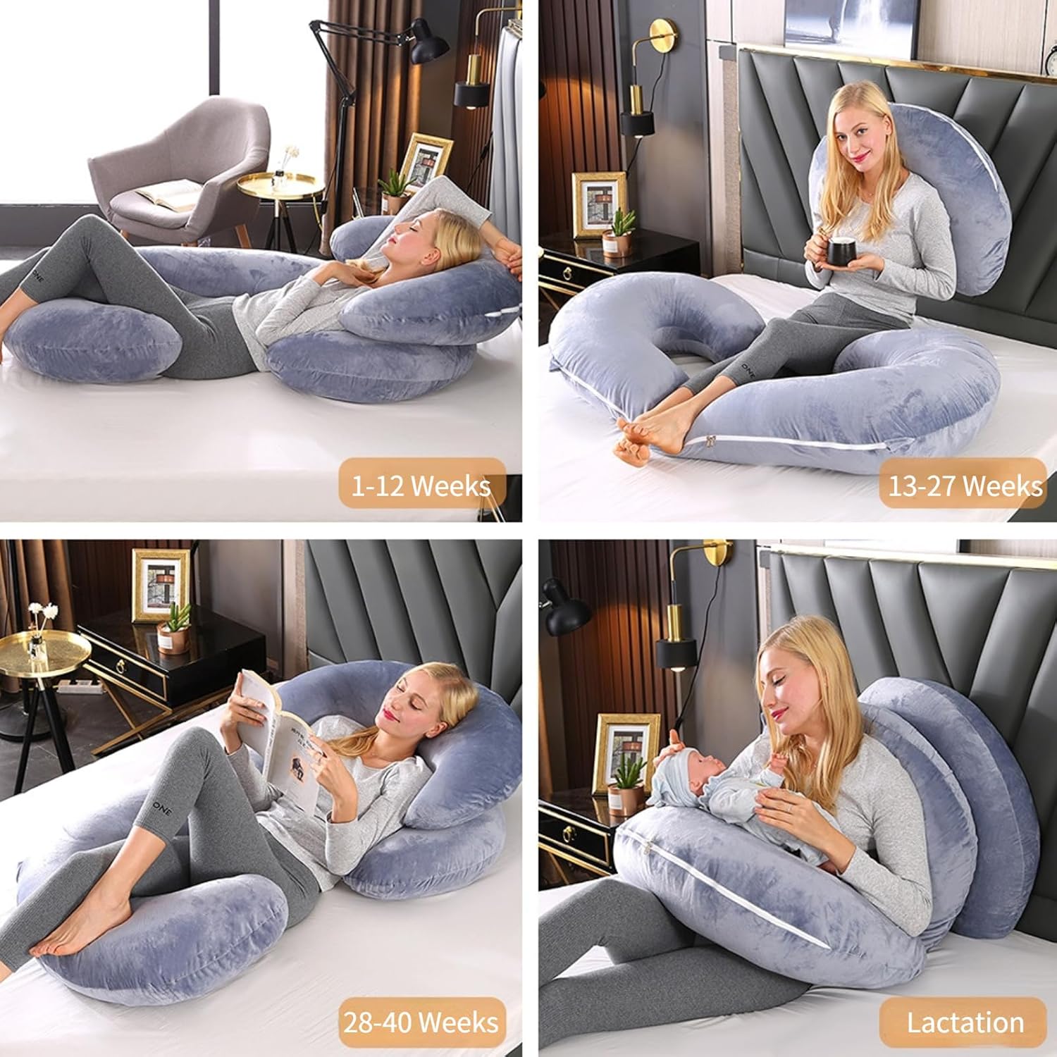 Almohadas de embarazo para dormir, almohada de cuerpo completo en forma de C para mujeres embarazadas, almohada de embarazo suave con funda de