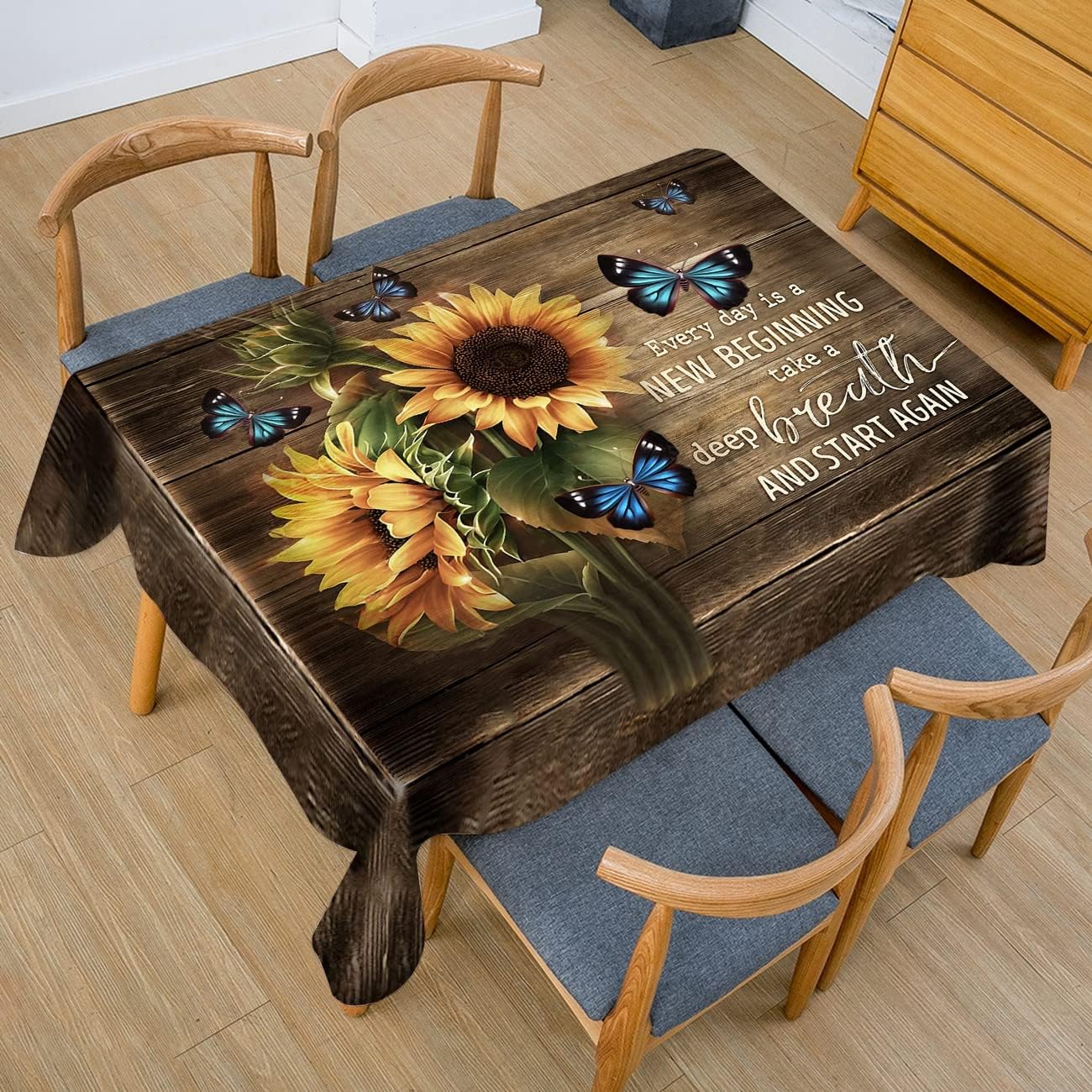 Mantel rectangular rústico a prueba de derrames, impermeable, con mariposas, decoración de mesa, cubierta de mesa de girasol, color marrón y