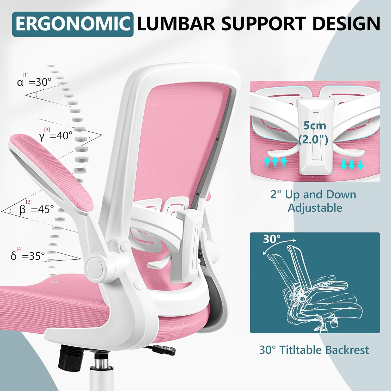 MINLOVE Silla de oficina ergonómica con soporte lumbar ajustable y altura, reposabrazos abatibles de 90, sillas de escritorio Ergo con ruedas, uso