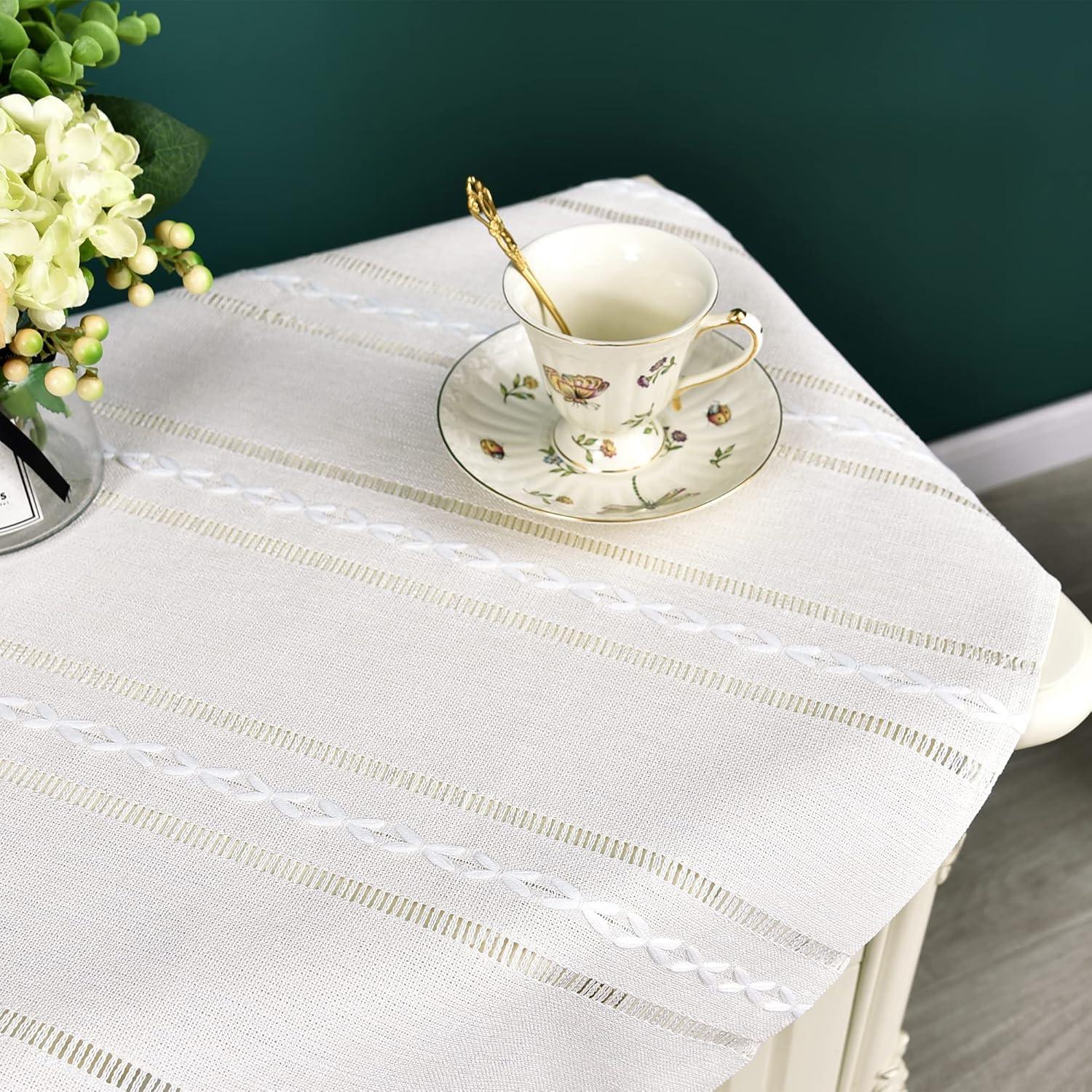 Mantel cuadrado pequeño bordado rústico de jacquard a rayas, mantel de lino lavable para mesa auxiliar de cocina, comedor, decoración del hogar, 24